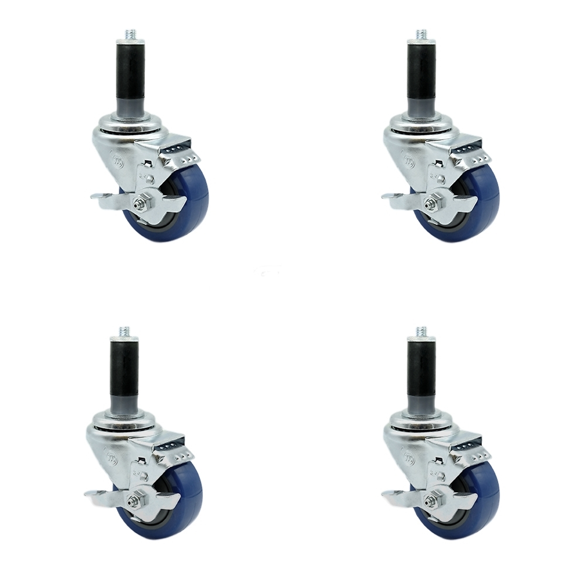 Service Caster, 3 1/2Inch x 1 1/4Inch Stem Casters, Wheel Diameter 3.5 in, Caster Type Rigid, Package (qty.) 4, Model SCC-SSEX20S3514-PPUB-BLU-TLB-