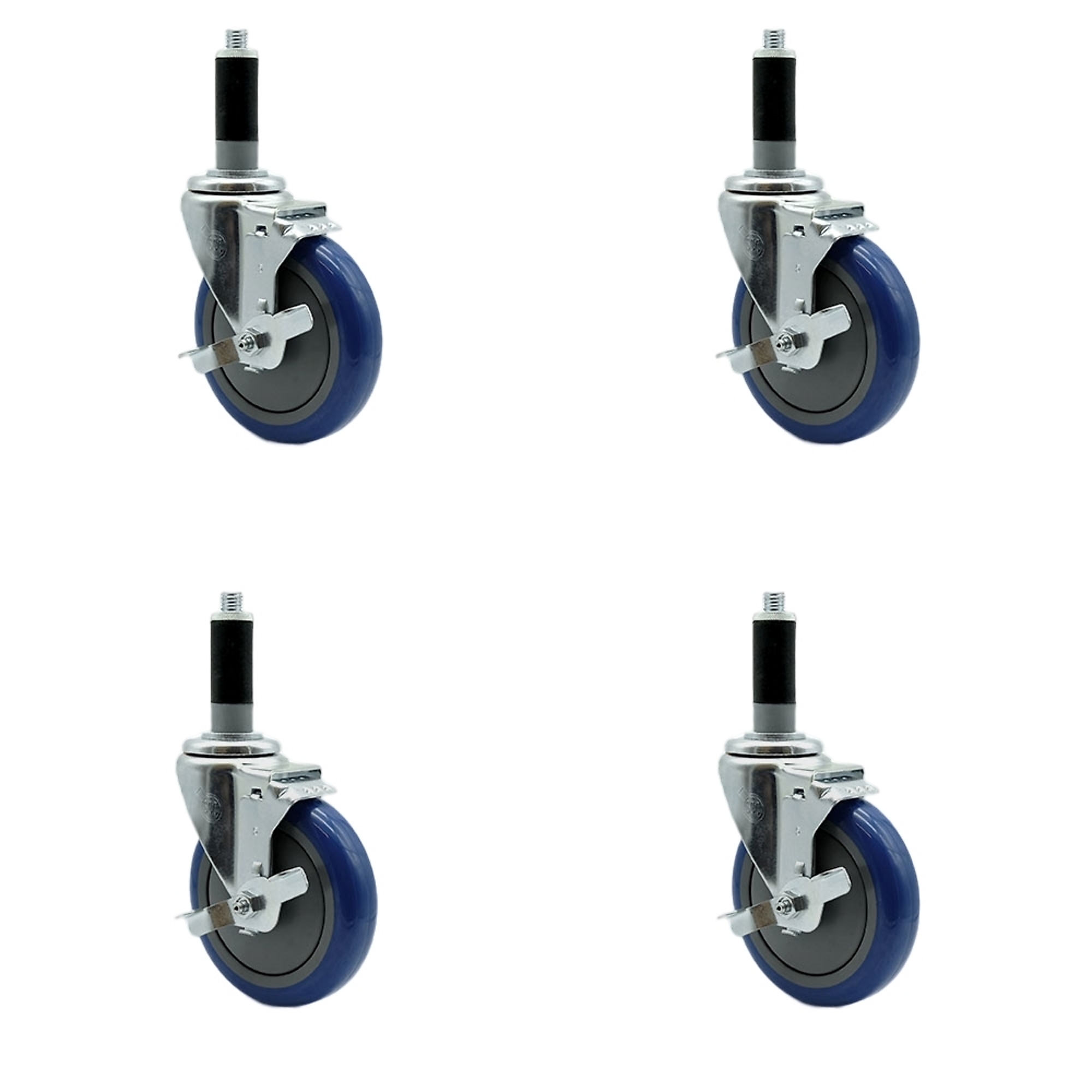 Service Caster, 5Inch x 1 1/4Inch Stem Casters, Wheel Diameter 5 in, Caster Type Rigid, Package (qty.) 4, Model SCC-SSEX20S514-PPUB-BLUE-TLB-MTG42-4