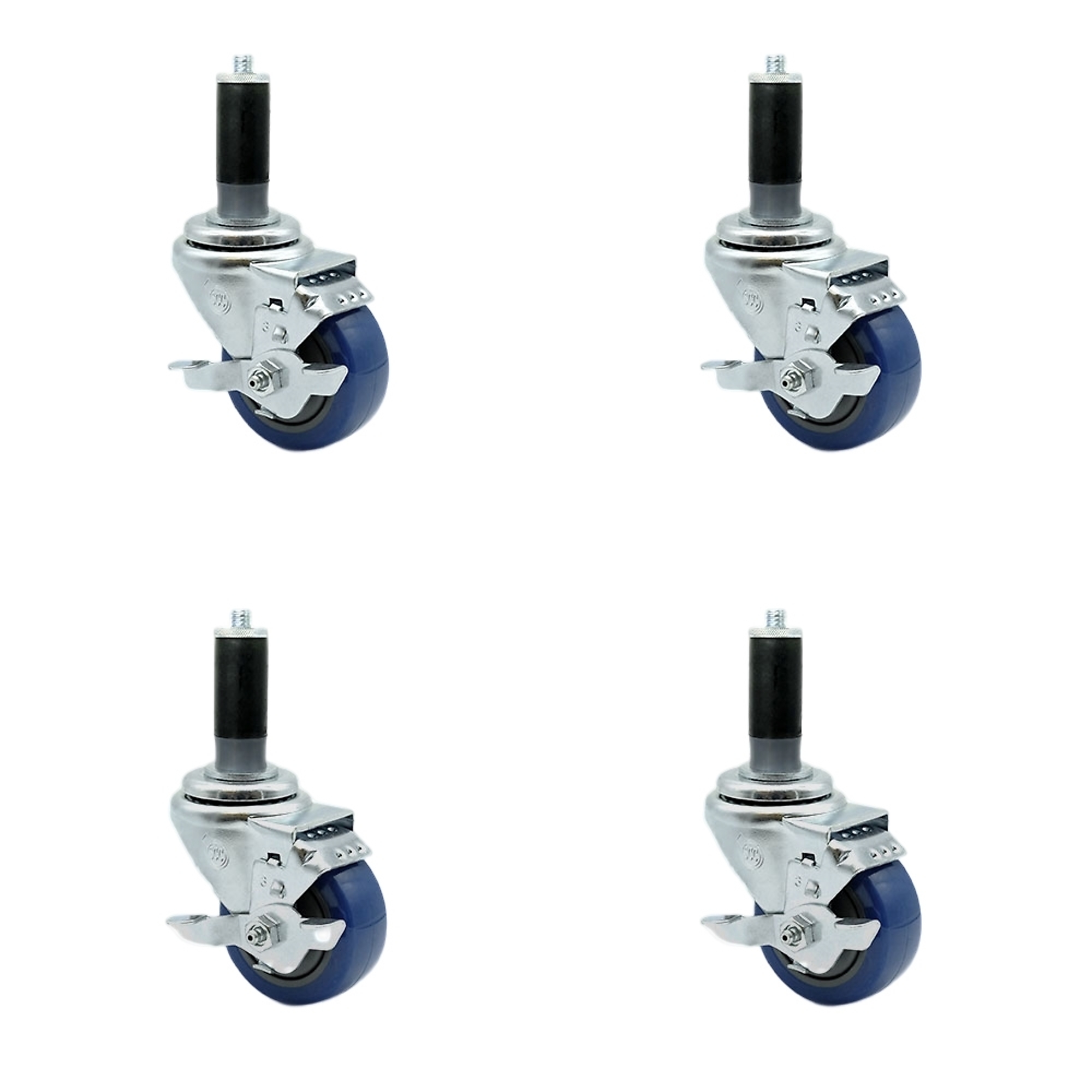 Service Caster, 3Inch x 1 1/4Inch Stem Casters, Wheel Diameter 3 in, Caster Type Rigid, Package (qty.) 4, Model SCC-SSEX20S314-PPUB-BLUE-TLB-MTG43-4