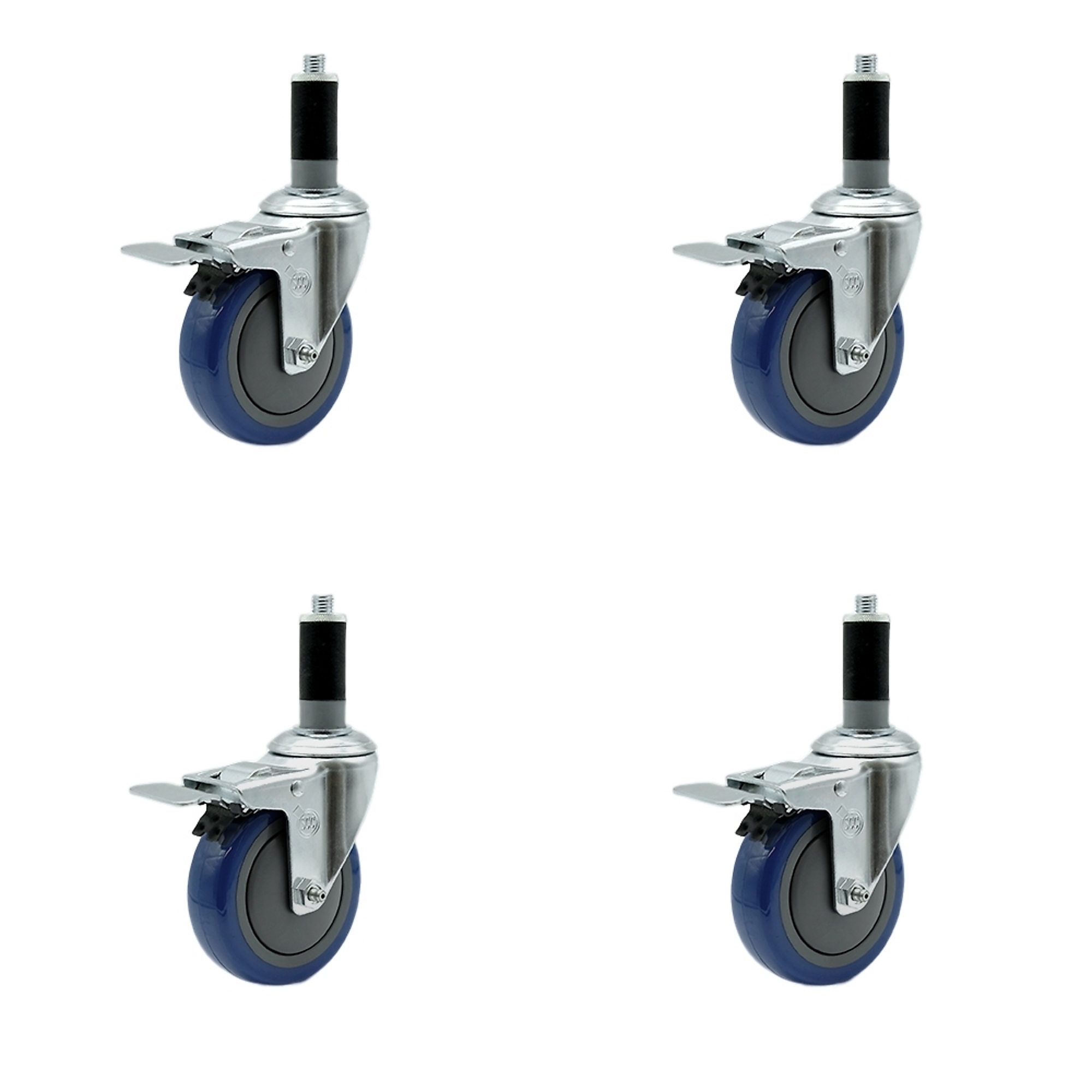 Service Caster, 4Inch x 1 1/4Inch Stem Casters, Wheel Diameter 4 in, Caster Type Rigid, Package (qty.) 4, Model SCC-SSTTLEX20S414-PPUB-BLUE-MTG43-4