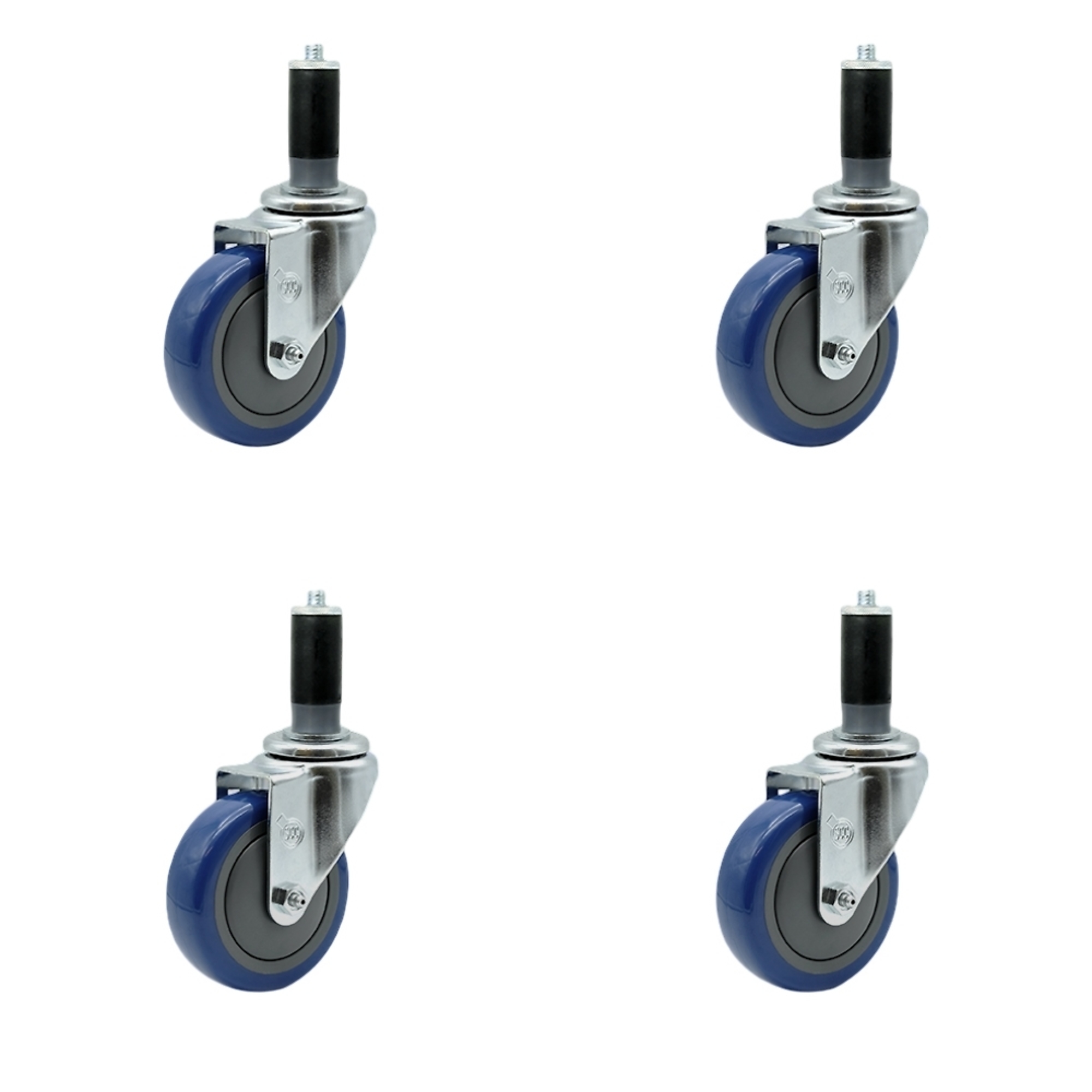 Service Caster, 4Inch x 1 1/4Inch Stem Casters, Wheel Diameter 4 in, Caster Type Rigid, Package (qty.) 4, Model SCC-SSEX20S414-PPUB-BLUE-MTG43-4