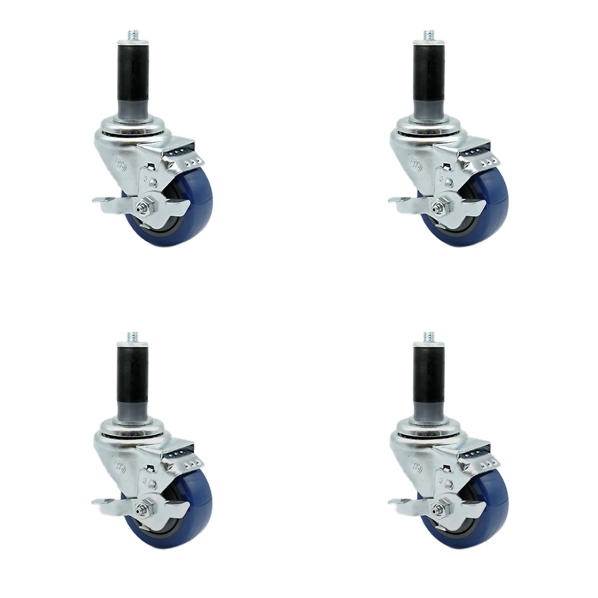 Service Caster, 3Inch x 1 1/4Inch Stem Casters, Wheel Diameter 3 in, Caster Type Rigid, Package (qty.) 4, Model SCC-SSEX20S314-PPUB-BLUE-TLB-MTG44-4