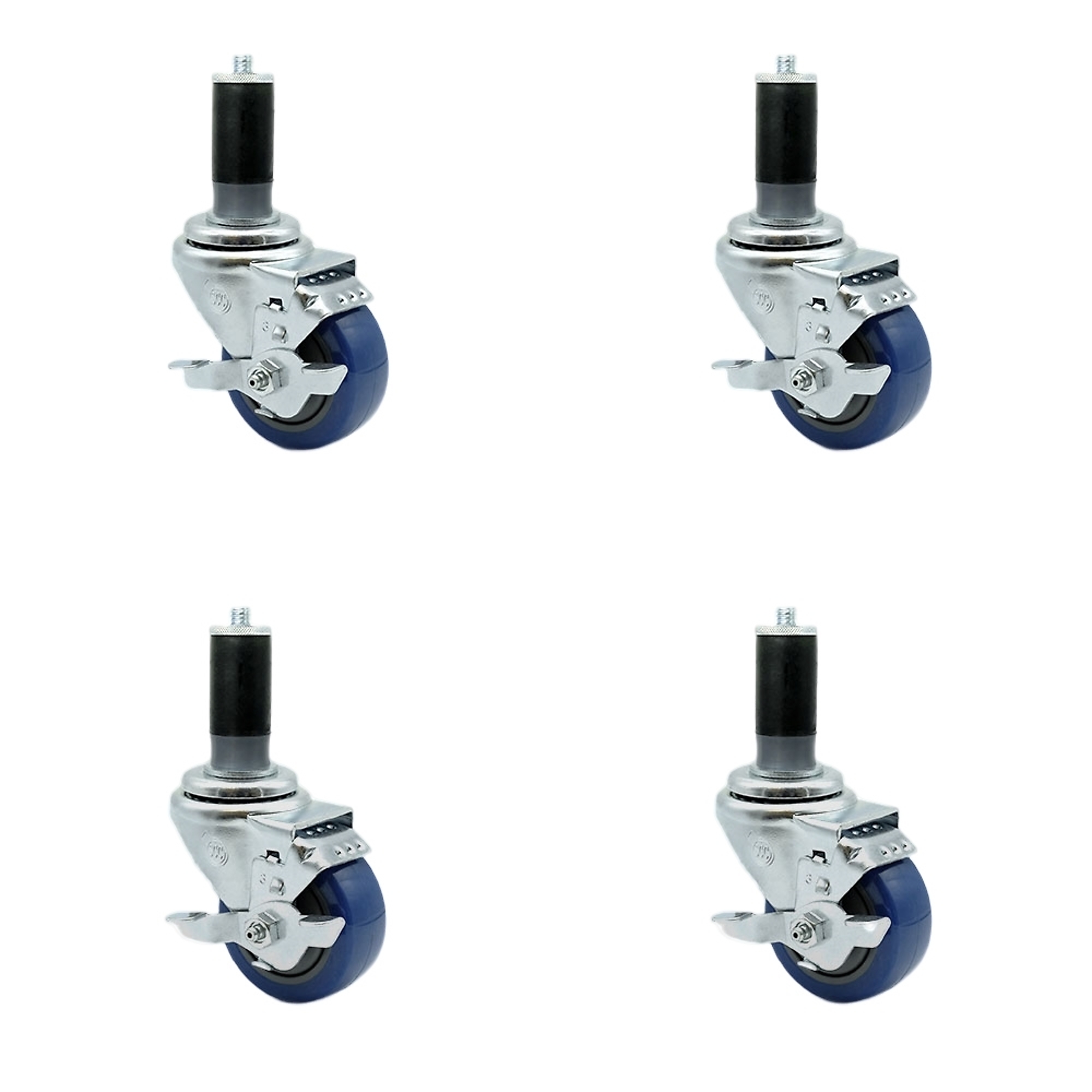 Service Caster, 3Inch x 1 1/4Inch Stem Casters, Wheel Diameter 3 in, Caster Type Rigid, Package (qty.) 4, Model SCC-SSEX20S314-PPUB-BLUE-TLB-MTG45-4