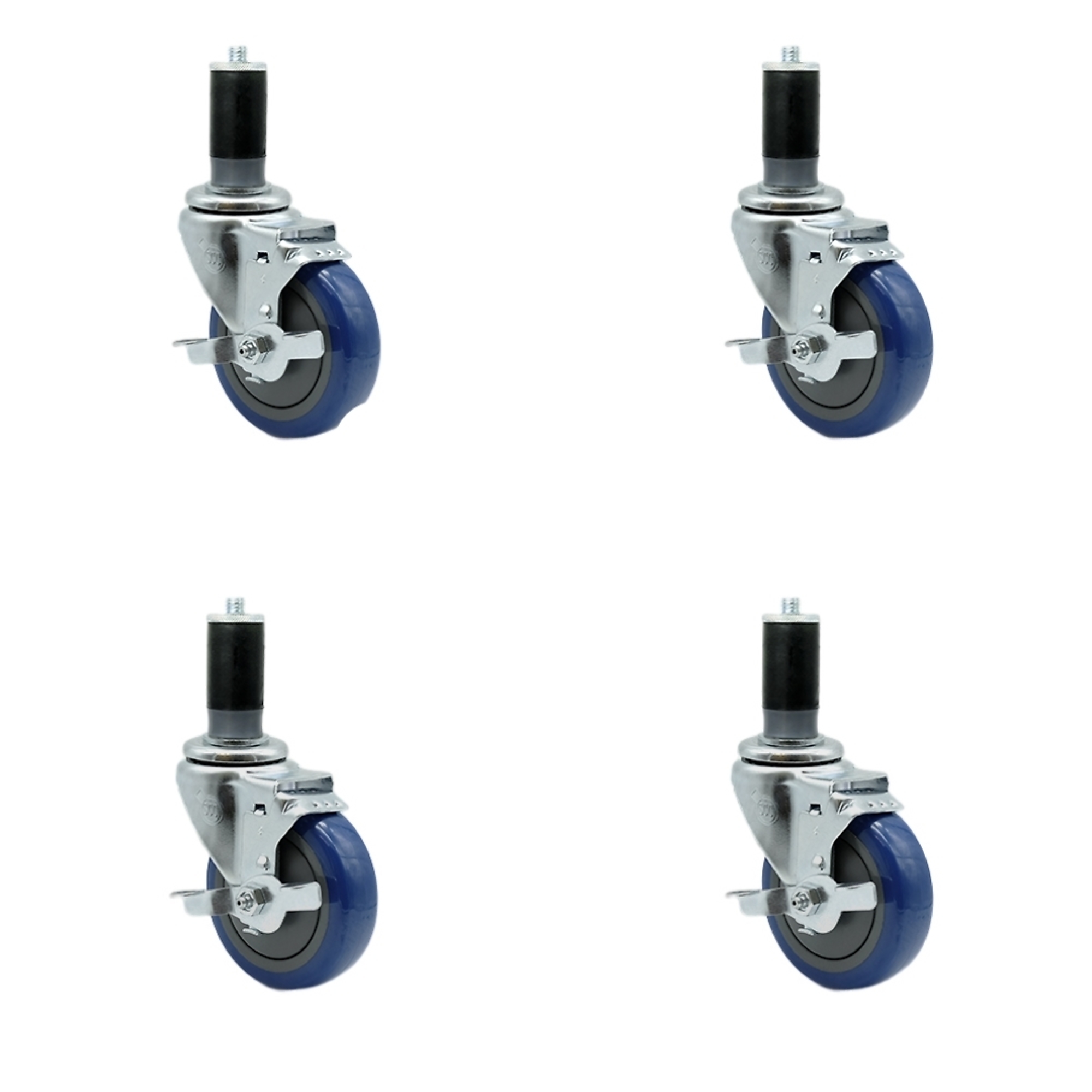 Service Caster, 4Inch x 1 1/4Inch Stem Casters, Wheel Diameter 4 in, Caster Type Rigid, Package (qty.) 4, Model SCC-SSEX20S414-PPUB-BLUE-TLB-MTG45-4