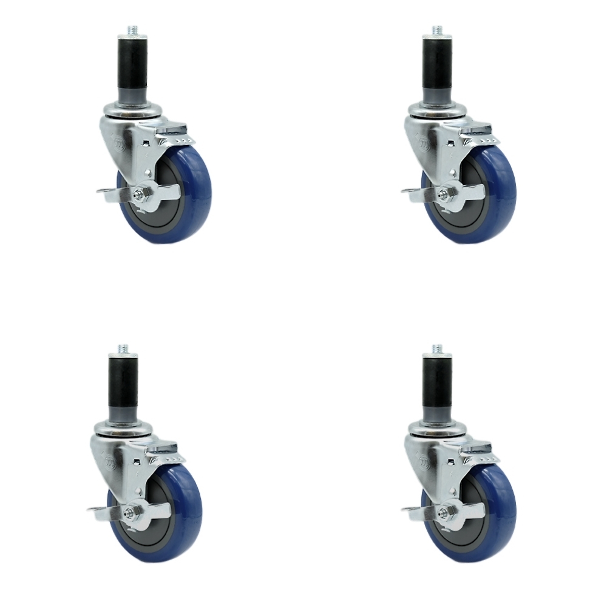 Service Caster, 4Inch x 1 1/4Inch Stem Casters, Wheel Diameter 4 in, Caster Type Rigid, Package (qty.) 4, Model SCC-SSEX20S414-PPUB-BLUE-TLB-MTG44-4