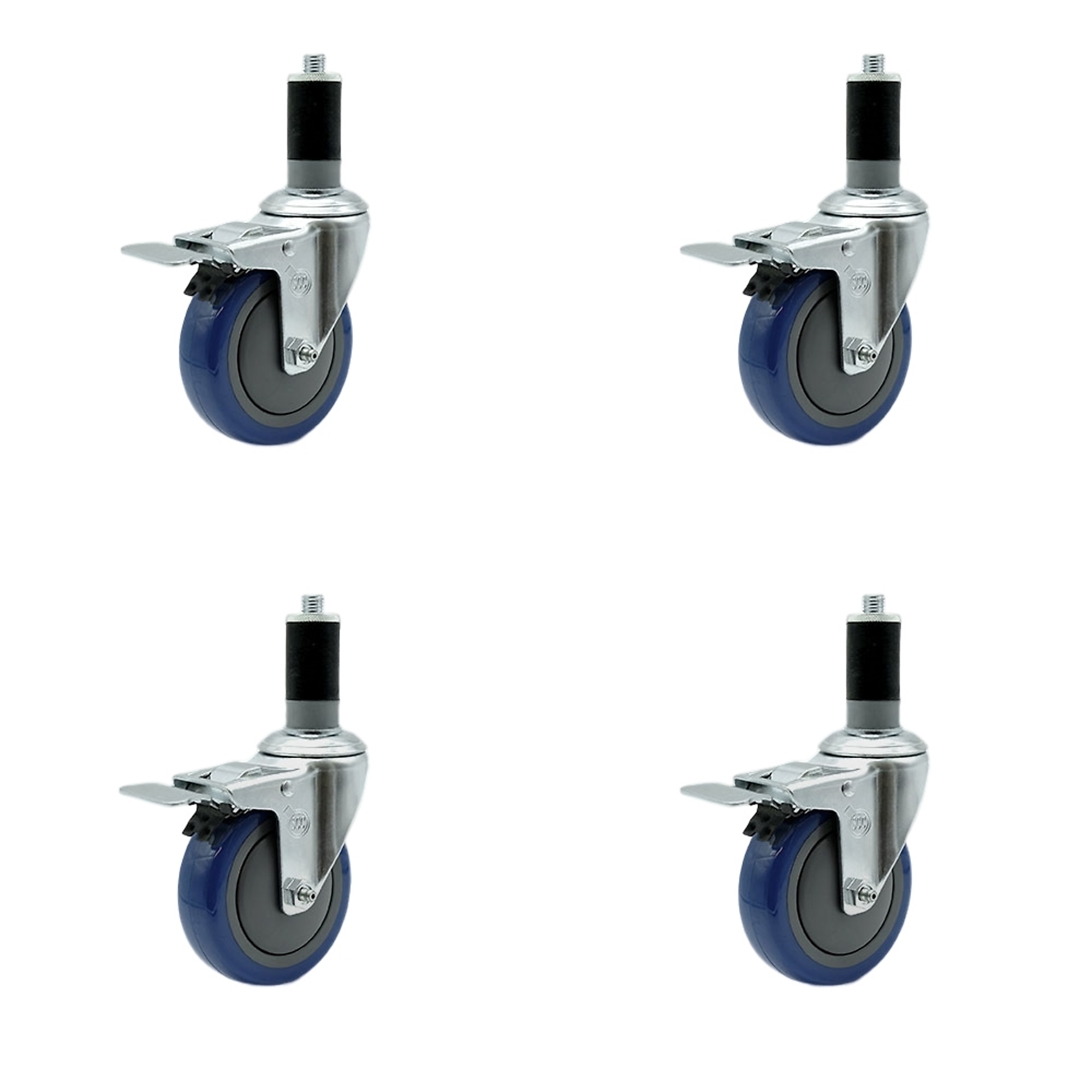 Service Caster, 4Inch x 1 1/4Inch Stem Casters, Wheel Diameter 4 in, Caster Type Rigid, Package (qty.) 4, Model SCC-SSTTLEX20S414-PPUB-BLUE-MTG45-4