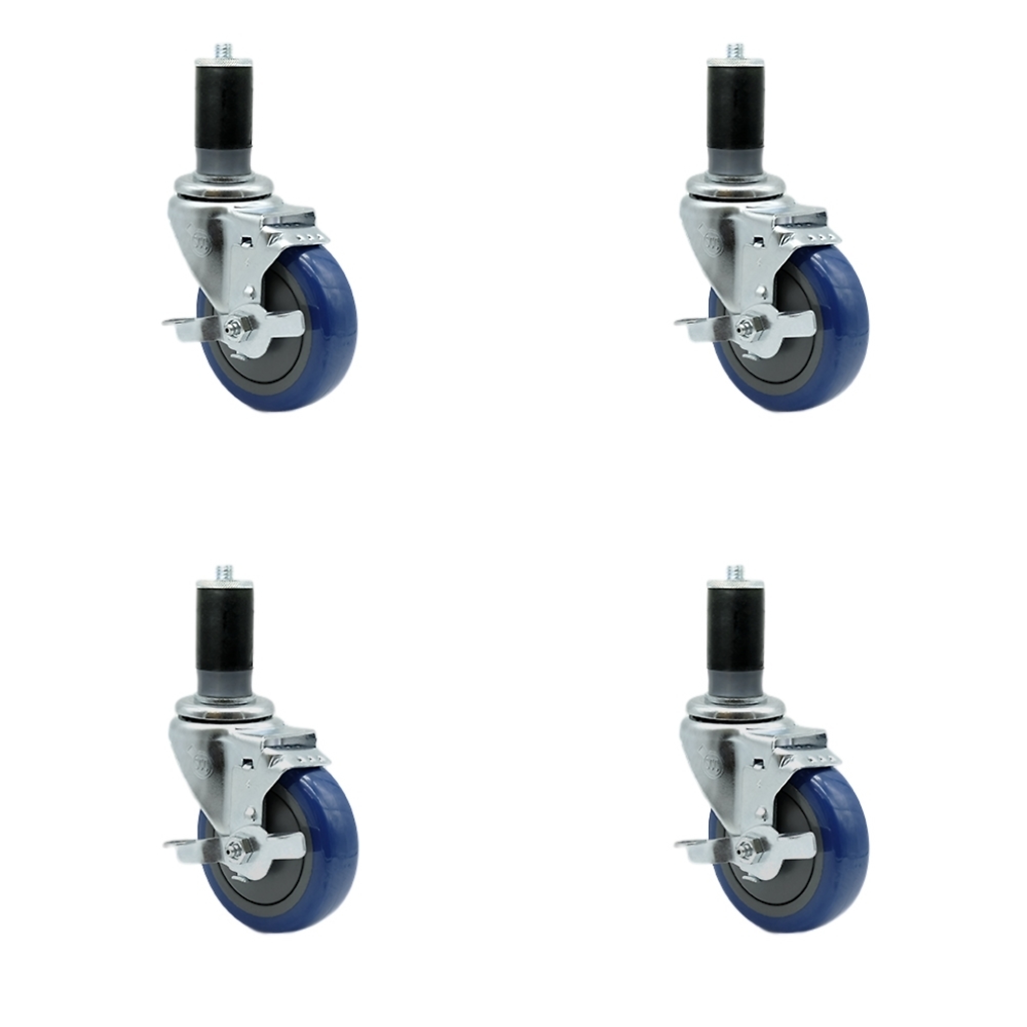 Service Caster, 4Inch x 1 1/4Inch Stem Casters, Wheel Diameter 4 in, Caster Type Rigid, Package (qty.) 4, Model SCC-SSEX20S414-PPUB-BLUE-TLB-MTG46-4