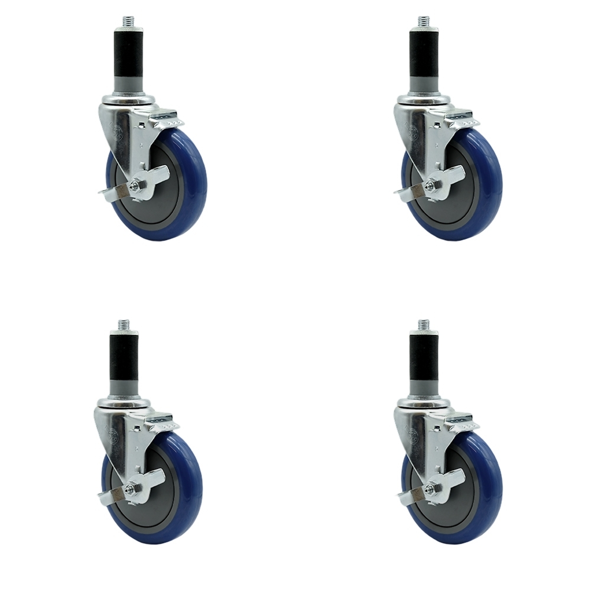 Service Caster, 5Inch x 1 1/4Inch Stem Casters, Wheel Diameter 5 in, Caster Type Rigid, Package (qty.) 4, Model SCC-SSEX20S514-PPUB-BLUE-TLB-MTG45-4