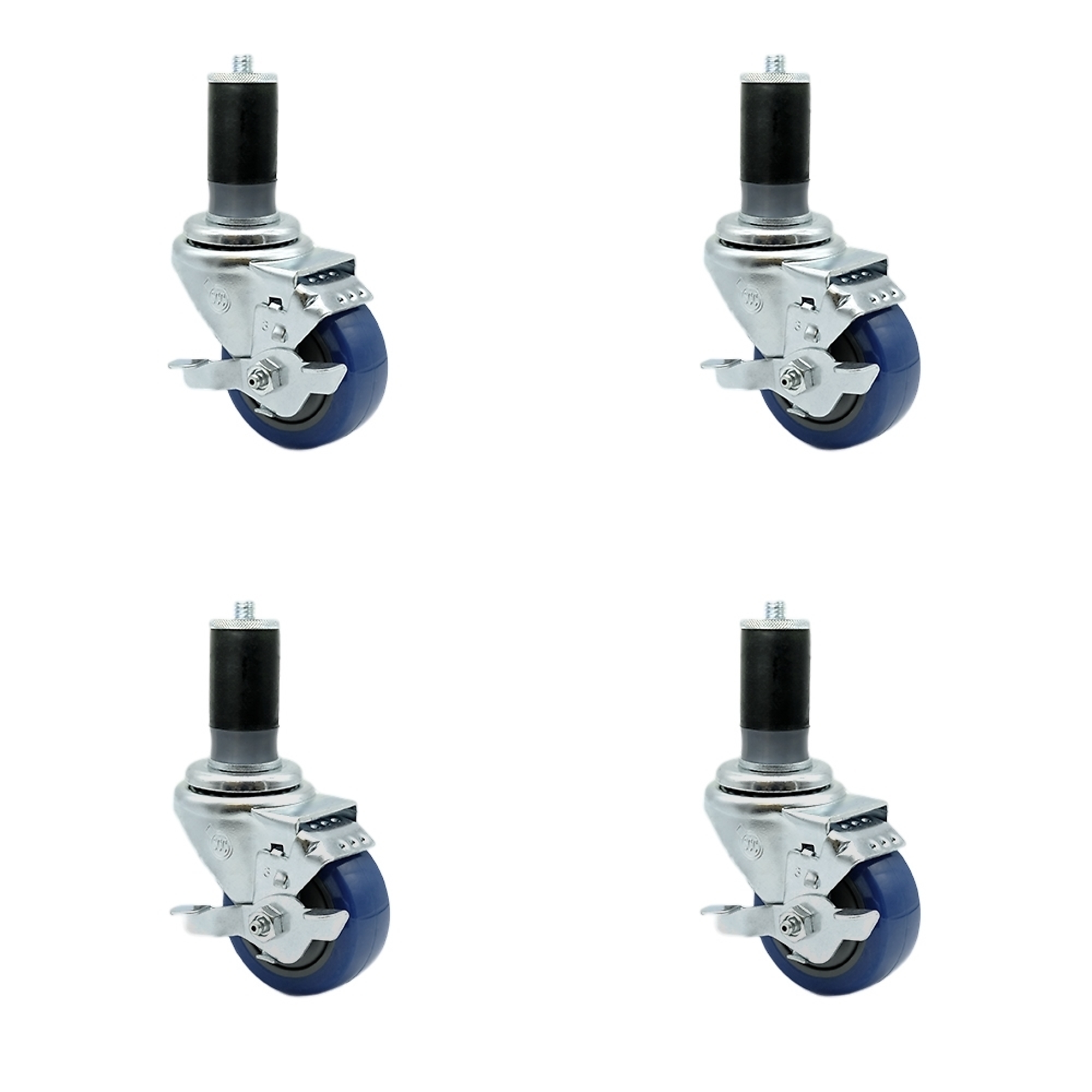 Service Caster, 3Inch x 1 1/4Inch Stem Casters, Wheel Diameter 3 in, Caster Type Rigid, Package (qty.) 4, Model SCC-SSEX20S314-PPUB-BLUE-TLB-MTG47-4