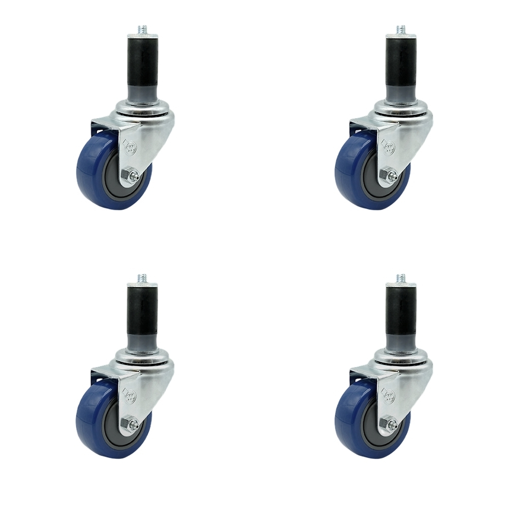 Service Caster, 3Inch x 1 1/4Inch Stem Casters, Wheel Diameter 3 in, Caster Type Rigid, Package (qty.) 4, Model SCC-SSEX20S314-PPUB-BLUE-MTG46-4