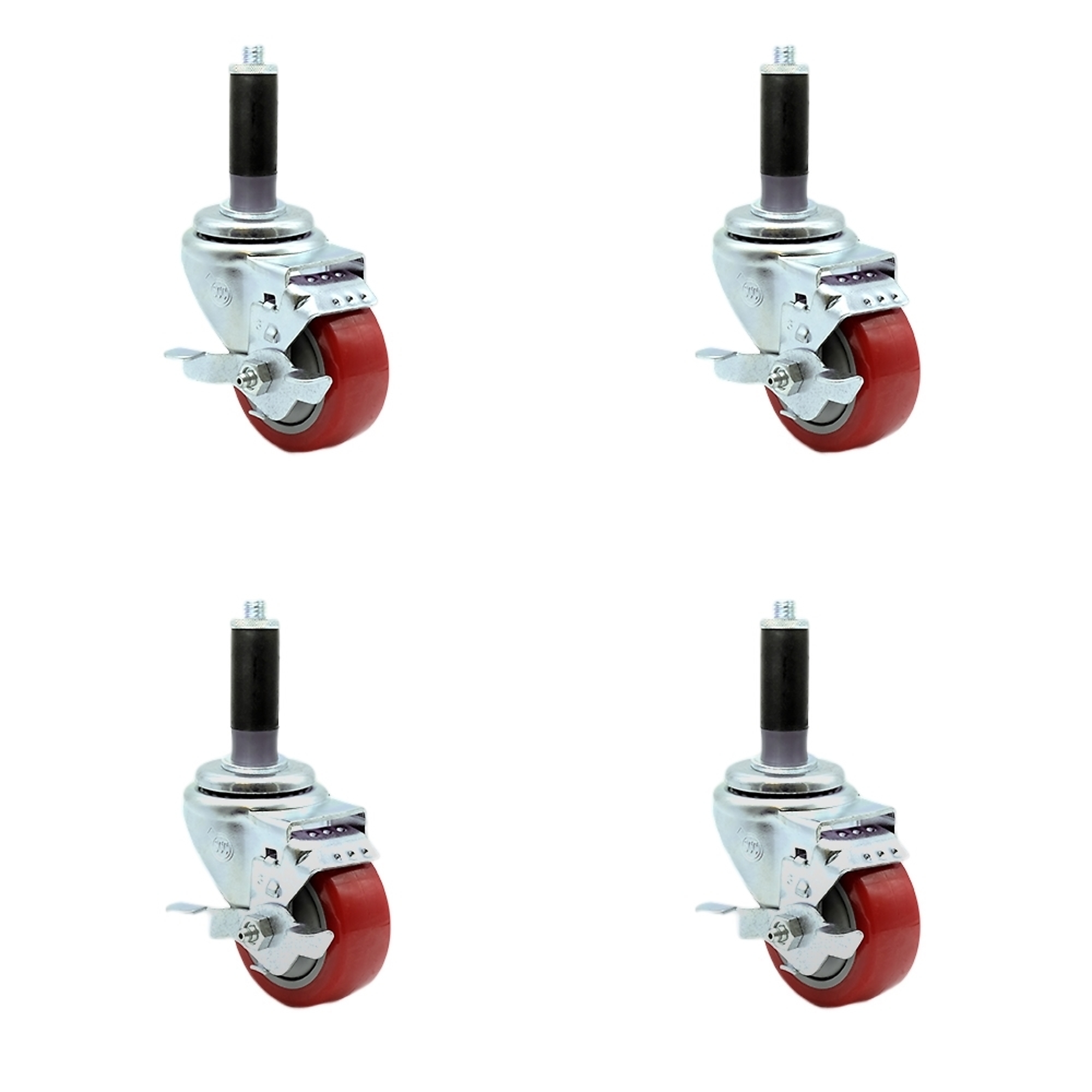 Service Caster, 3Inch x 1 1/4Inch Stem Casters, Wheel Diameter 3 in, Caster Type Rigid, Package (qty.) 4, Model SCC-SSEX20S314-PPUB-RED-TLB-MTG41-4