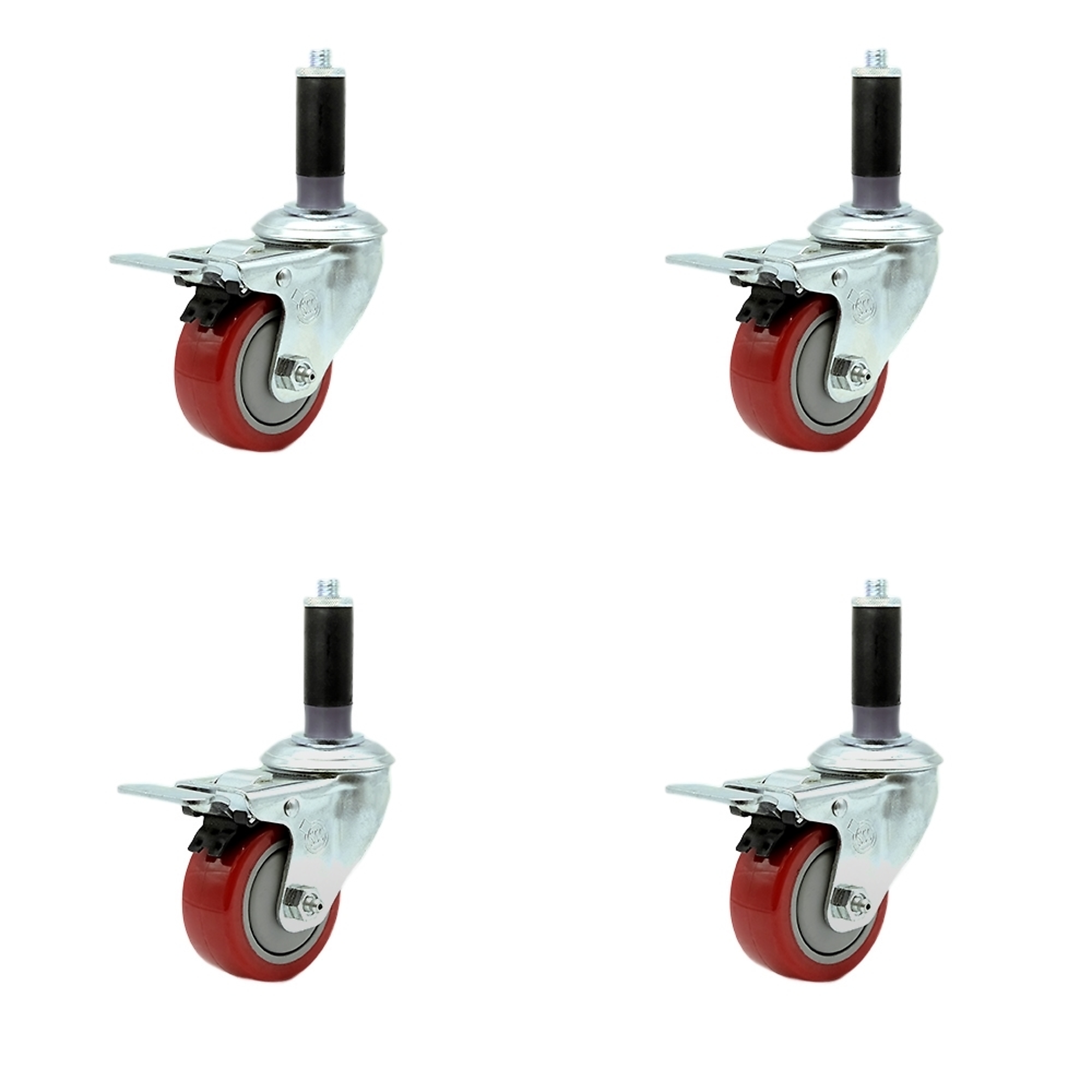 Service Caster, 3 1/2Inch x 1 1/4Inch Stem Casters, Wheel Diameter 3.5 in, Caster Type Rigid, Package (qty.) 4, Model SCC-SSTTLEX20S3514-PPUB-RED-