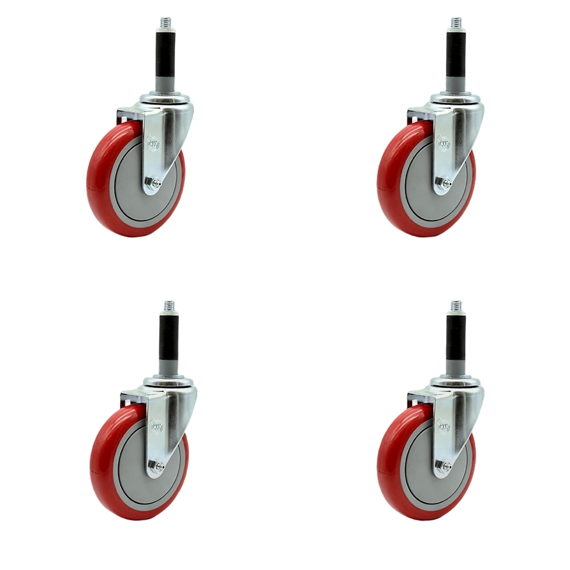 Service Caster, 5Inch x 1 1/4Inch Stem Casters, Wheel Diameter 5 in, Caster Type Rigid, Package (qty.) 4, Model SCC-SSEX20S514-PPUB-RED-MTG41-4