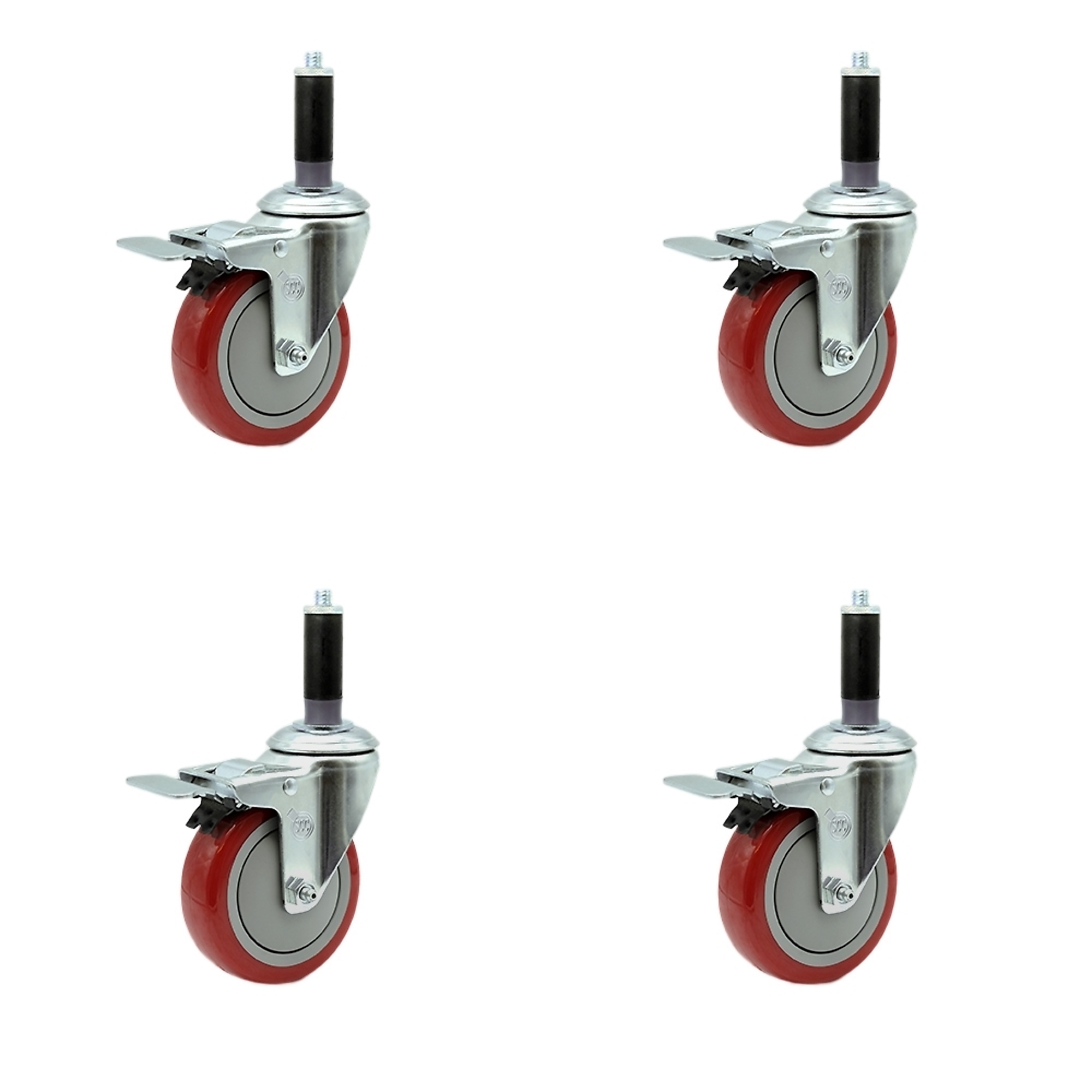 Service Caster, 4Inch x 1 1/4Inch Stem Casters, Wheel Diameter 4 in, Caster Type Rigid, Package (qty.) 4, Model SCC-SSTTLEX20S414-PPUB-RED-MTG41-4