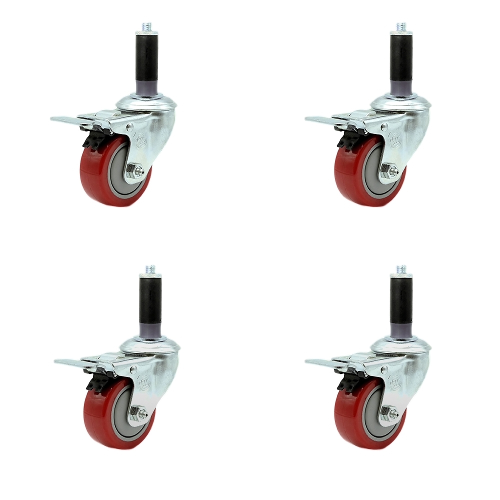 Service Caster, 3Inch x 1 1/4Inch Stem Casters, Wheel Diameter 3 in, Caster Type Rigid, Package (qty.) 4, Model SCC-SSTTLEX20S314-PPUB-RED-MTG41-4