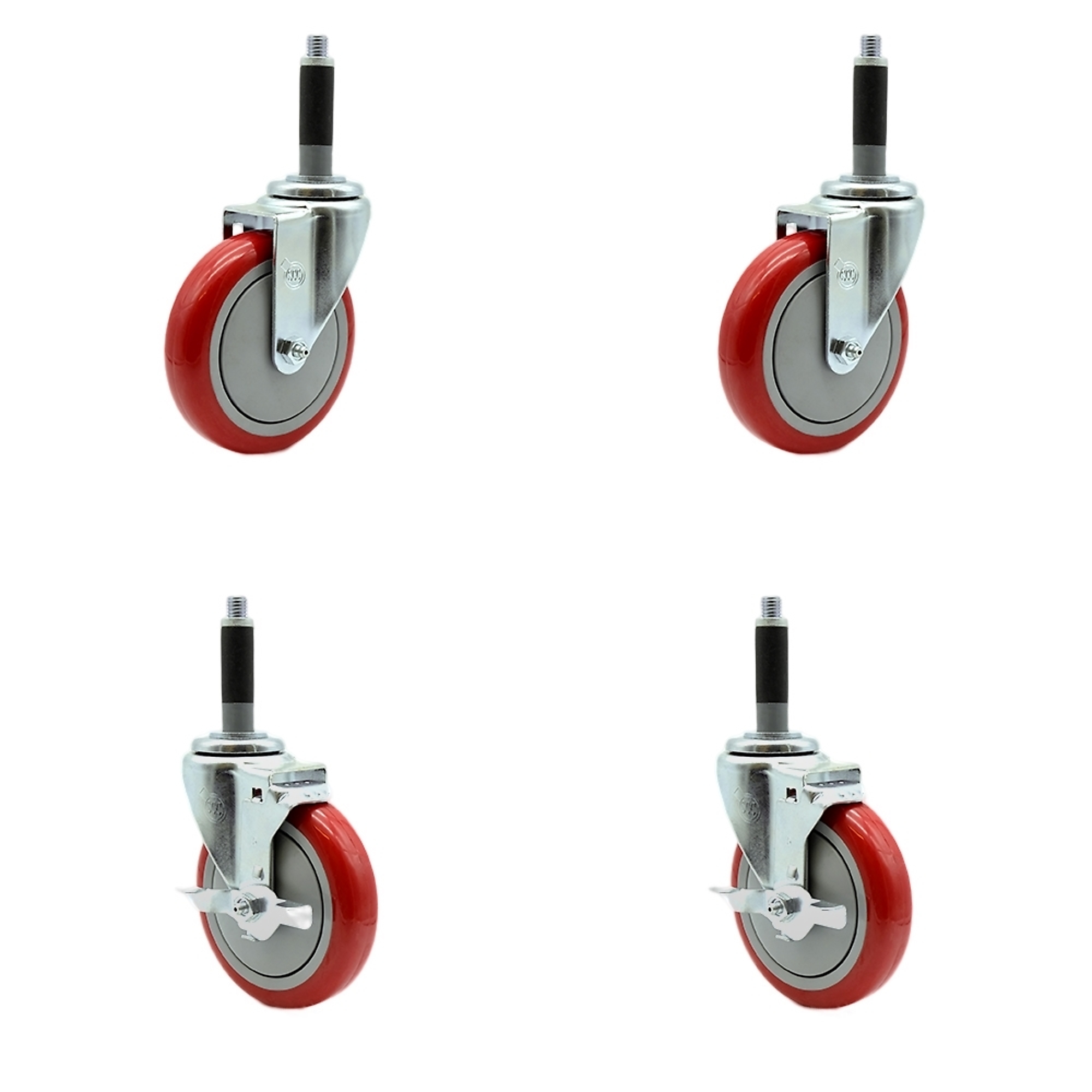 Service Caster, 5Inch x 1 1/4Inch Stem Casters, Wheel Diameter 5 in, Caster Type Swivel, Package (qty.) 4, Model SCC-SSEX20S514-PPUBRED-2-TLB-2-MTG40