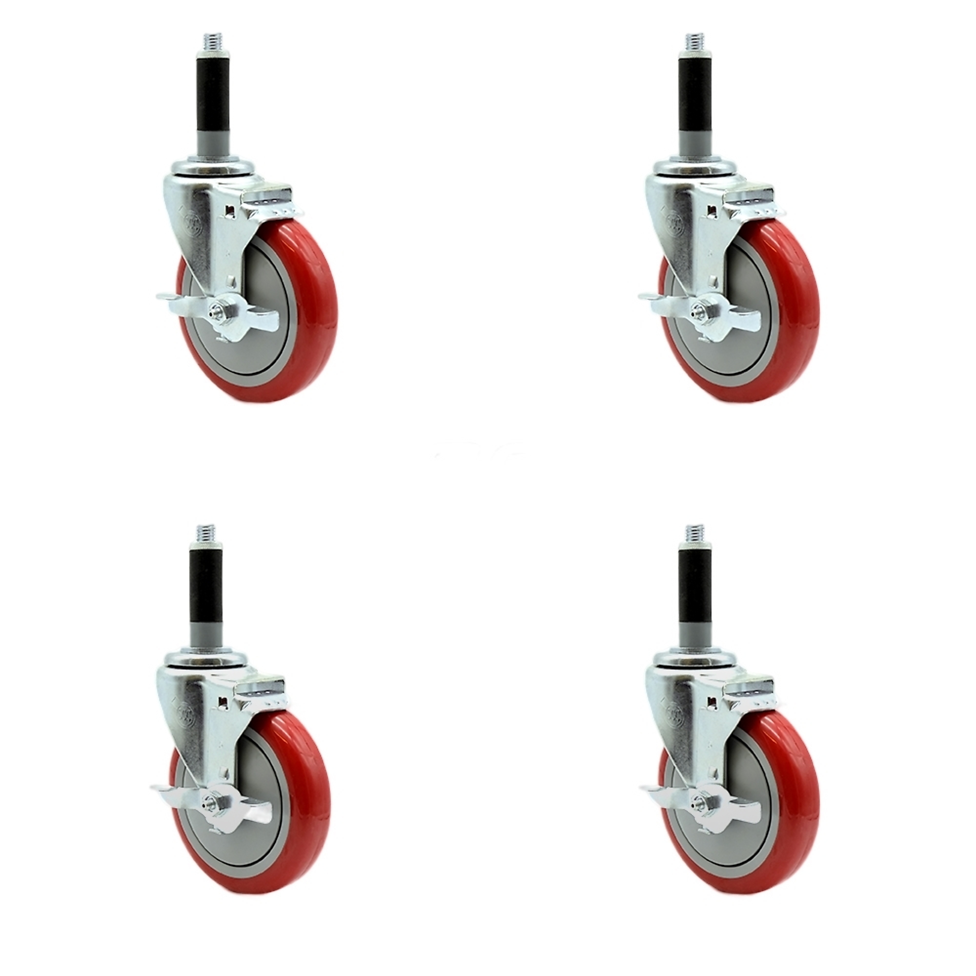 Service Caster, 5Inch x 1 1/4Inch Stem Casters, Wheel Diameter 5 in, Caster Type Rigid, Package (qty.) 4, Model SCC-SSEX20S514-PPUB-RED-TLB-MTG41-4