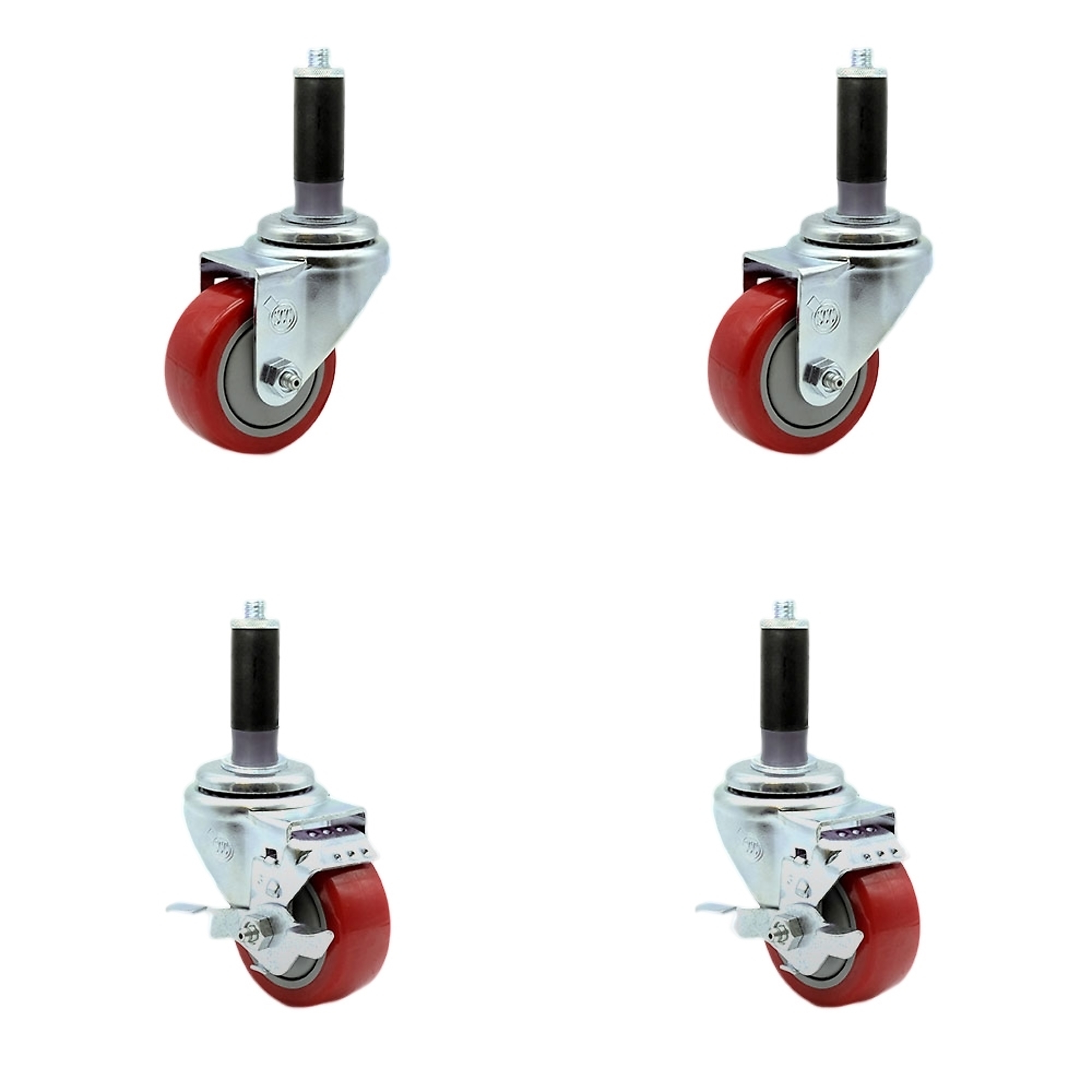 Service Caster, 3Inch x 1 1/4Inch Stem Casters, Wheel Diameter 3 in, Caster Type Swivel, Package (qty.) 4, Model SCC-SSEX20S314-PPUBRED-2-TLB-2-MTG41