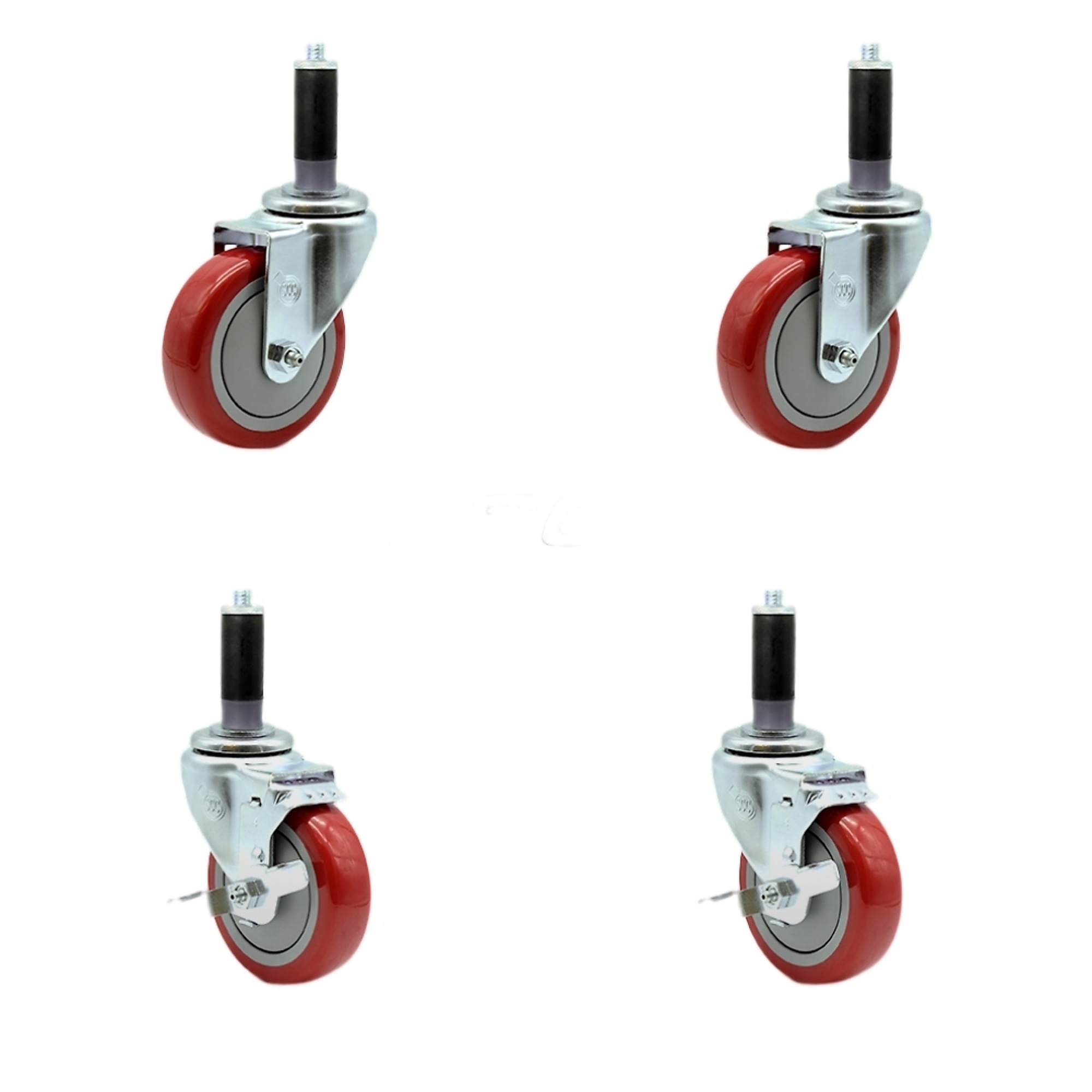 Service Caster, 4Inch x 1 1/4Inch Stem Casters, Wheel Diameter 4 in, Caster Type Swivel, Package (qty.) 4, Model SCC-SSEX20S414-PPUBRED-2-TLB-2-MTG41