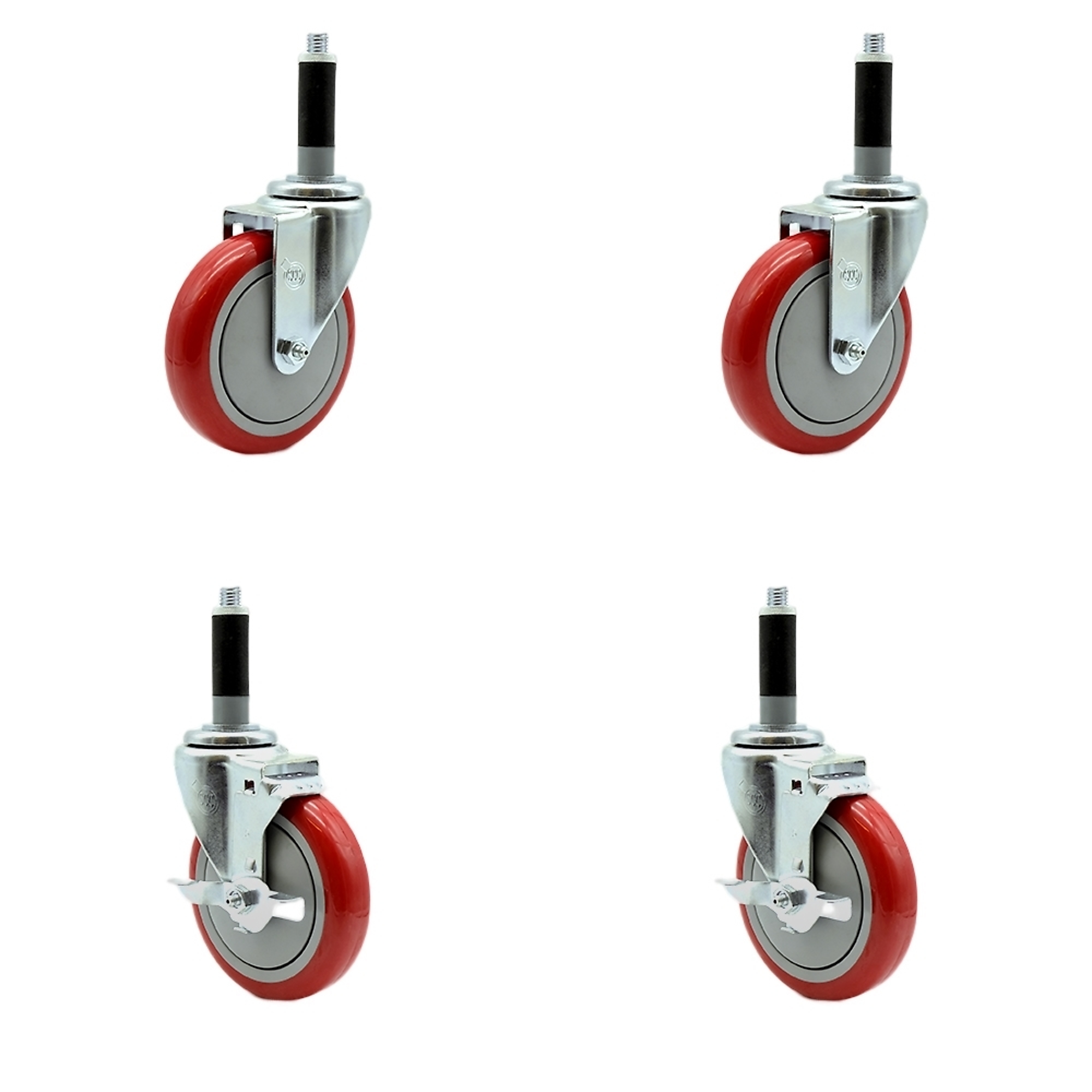 Service Caster, 5Inch x 1 1/4Inch Stem Casters, Wheel Diameter 5 in, Caster Type Swivel, Package (qty.) 4, Model SCC-SSEX20S514-PPUBRED-2-TLB-2-MTG41