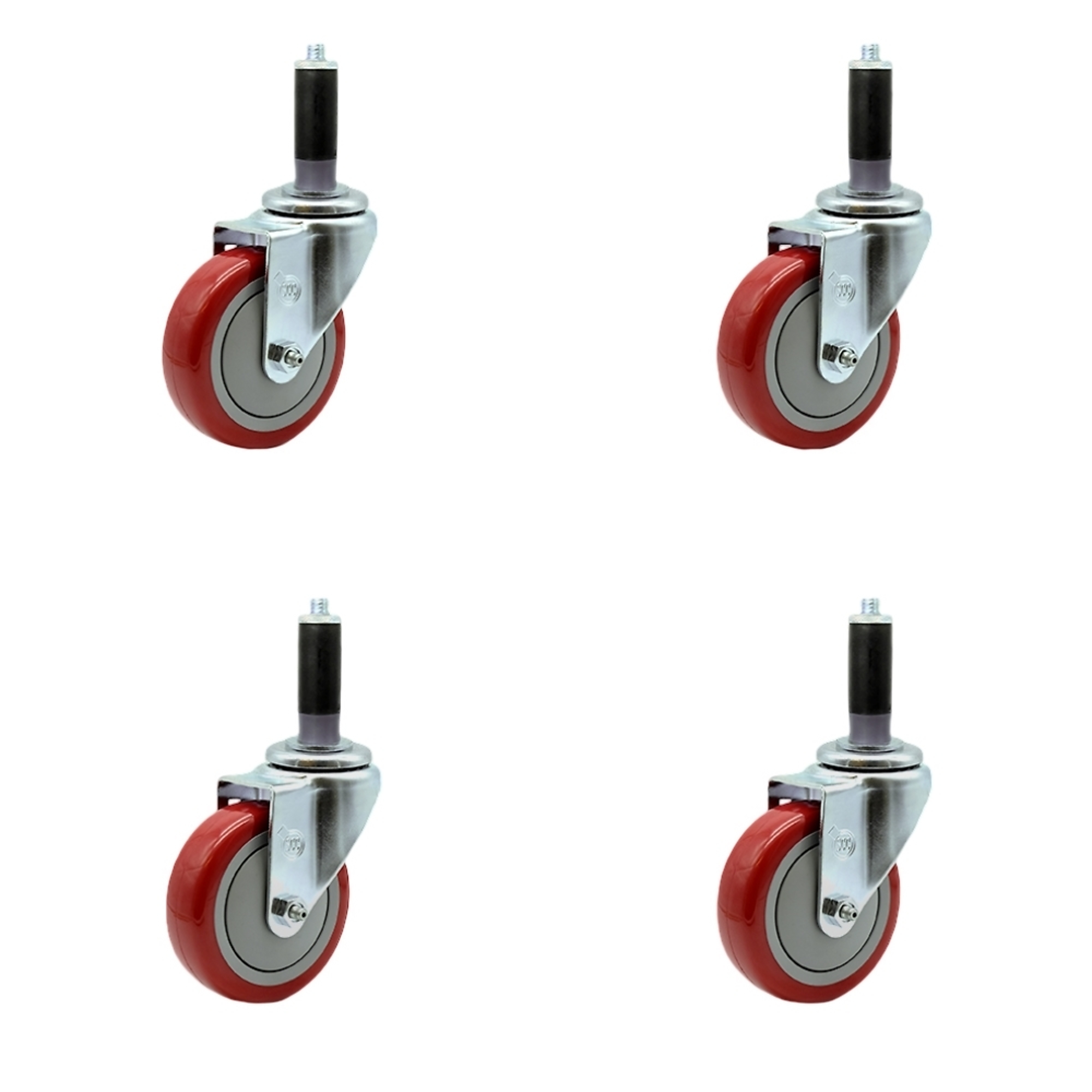 Service Caster, 4Inch x 1 1/4Inch Stem Casters, Wheel Diameter 4 in, Caster Type Rigid, Package (qty.) 4, Model SCC-SSEX20S414-PPUB-RED-MTG41-4