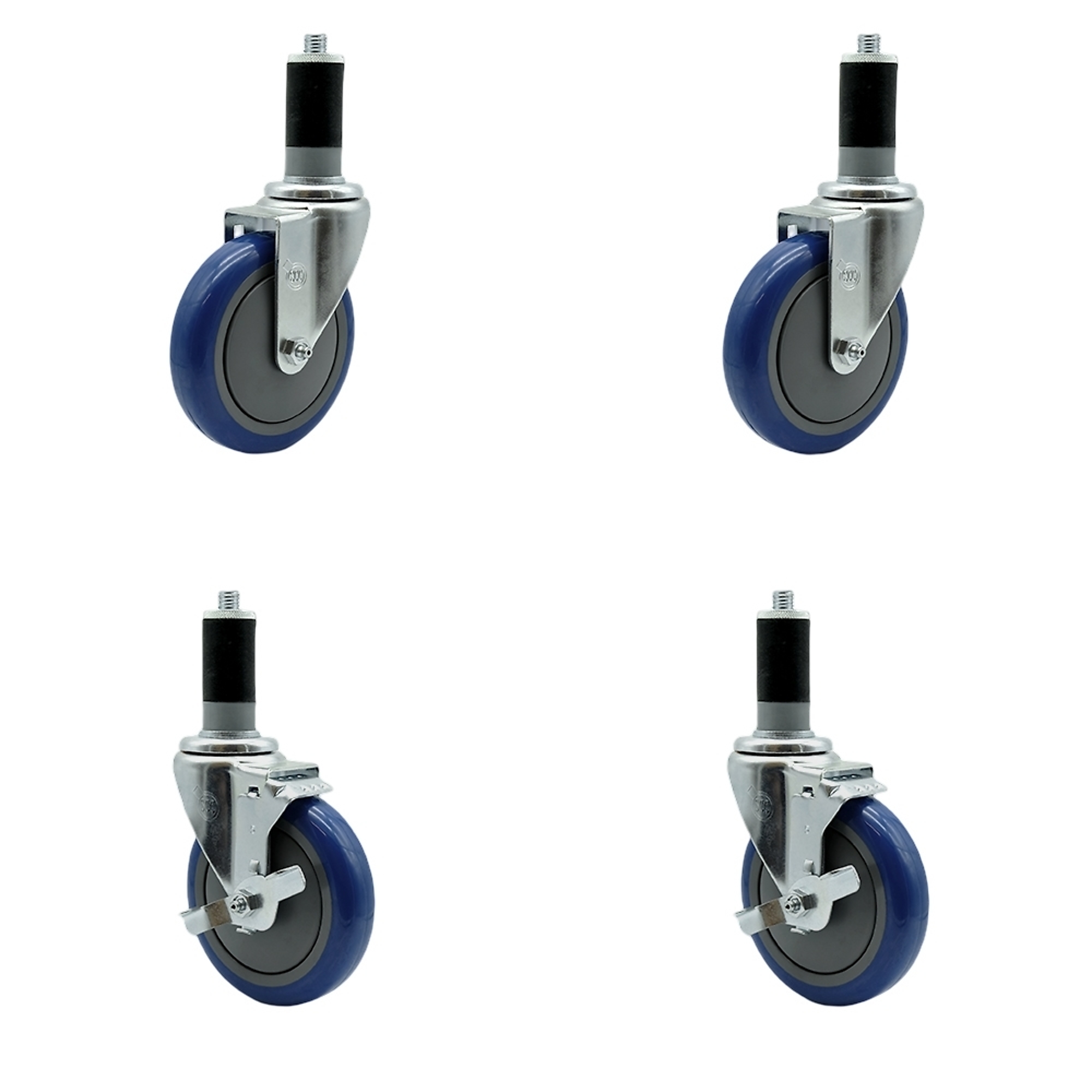 Service Caster, 5Inch x 1 1/4Inch Stem Casters, Wheel Diameter 5 in, Caster Type Swivel, Package (qty.) 4, Model SCC-SSEX20S514-PPUBBLU-2-TLB-2-MTG45