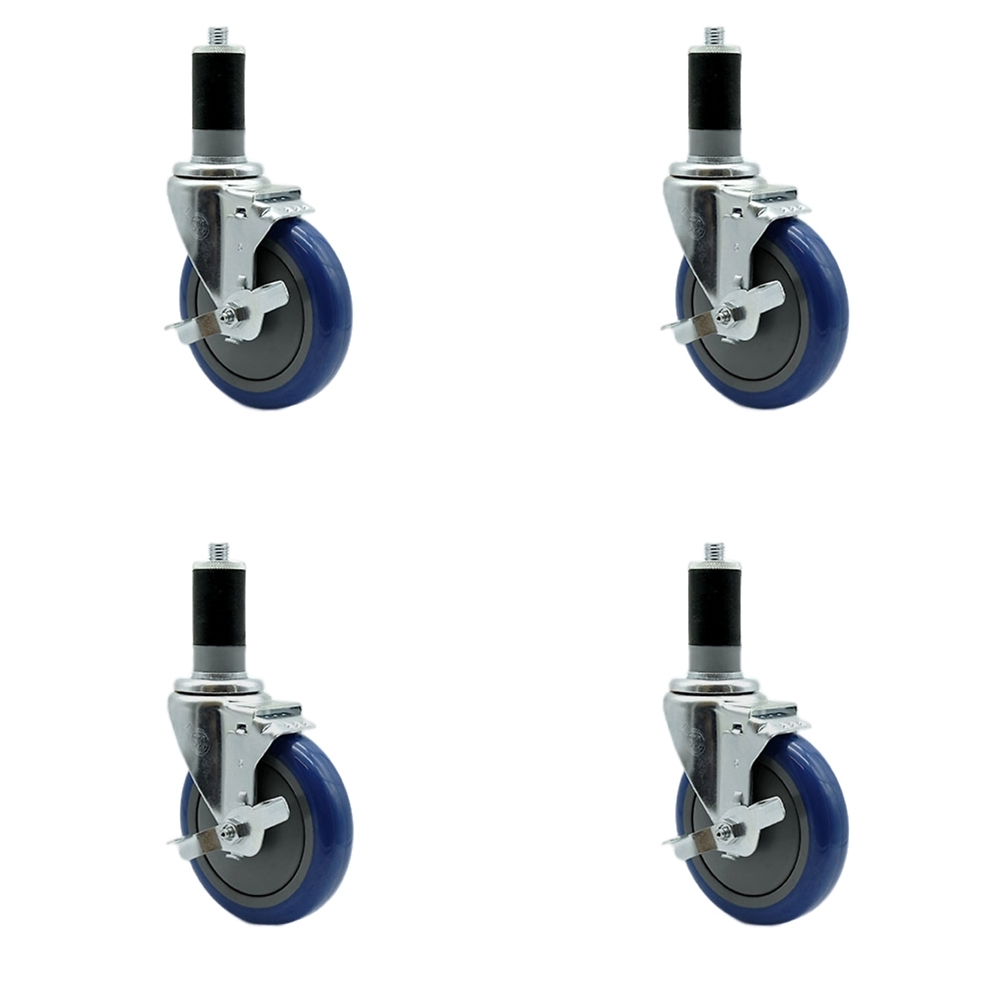 Service Caster, 5Inch x 1 1/4Inch Stem Casters, Wheel Diameter 5 in, Caster Type Rigid, Package (qty.) 4, Model SCC-SSEX20S514-PPUB-BLUE-TLB-MTG46-4