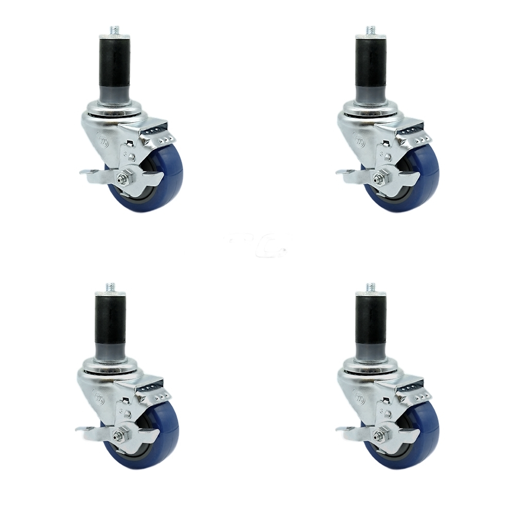 Service Caster, 3Inch x 1 1/4Inch Stem Casters, Wheel Diameter 3 in, Caster Type Rigid, Package (qty.) 4, Model SCC-SSEX20S314-PPUB-BLUE-TLB-MTG46-4