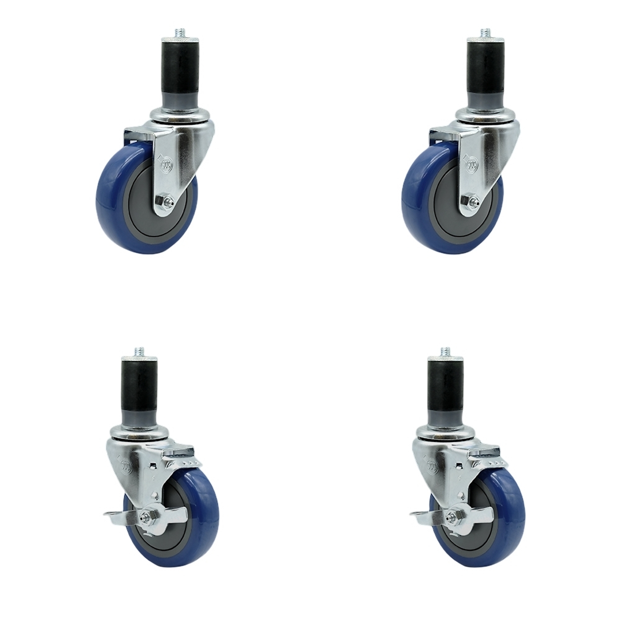 Service Caster, 4Inch x 1 1/4Inch Stem Casters, Wheel Diameter 4 in, Caster Type Swivel, Package (qty.) 4, Model SCC-SSEX20S414-PPUBBLU-2-TLB-2-MTG47