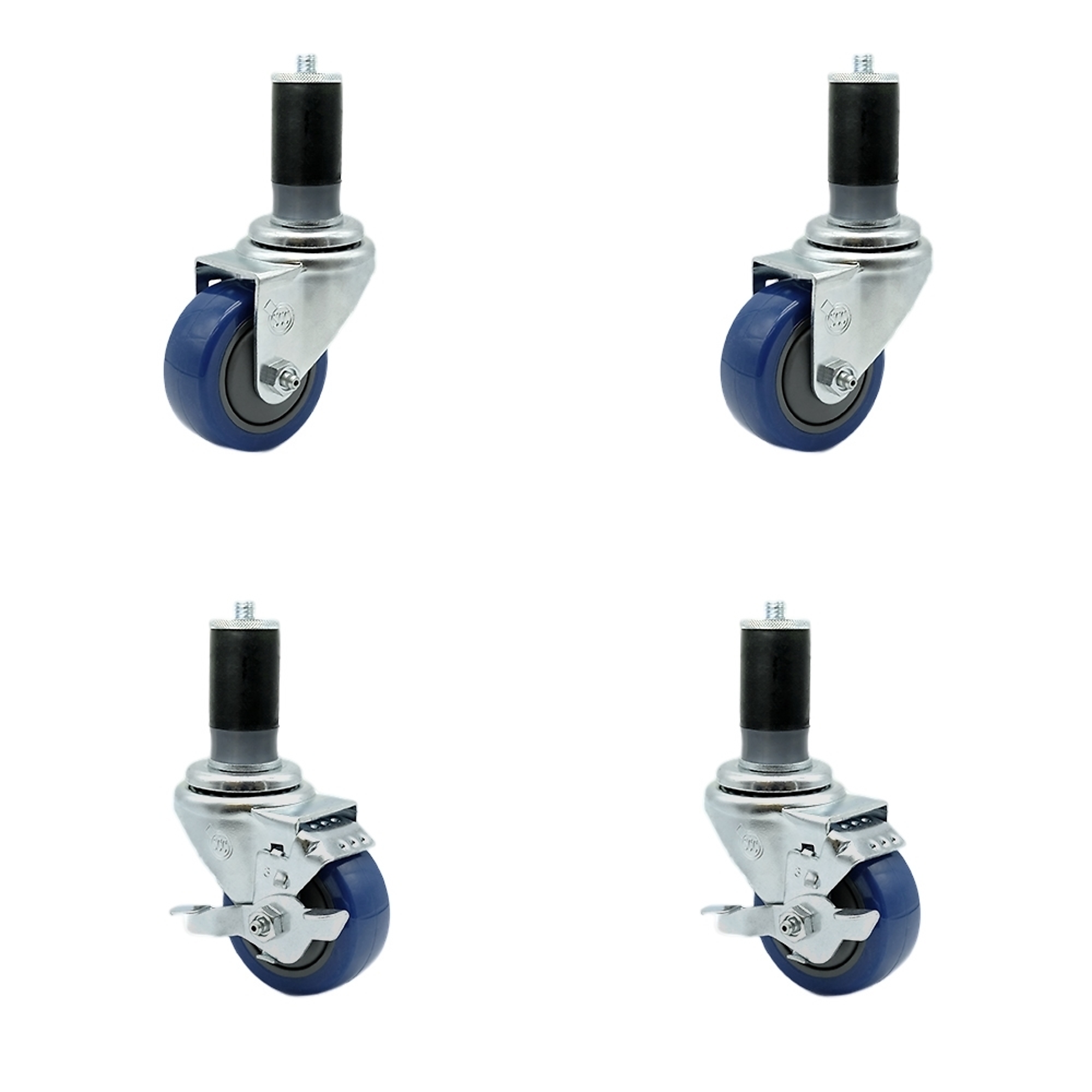 Service Caster, 3Inch x 1 1/4Inch Stem Casters, Wheel Diameter 3 in, Caster Type Swivel, Package (qty.) 4, Model SCC-SSEX20S314-PPUBBLU-2-TLB-2-MTG47