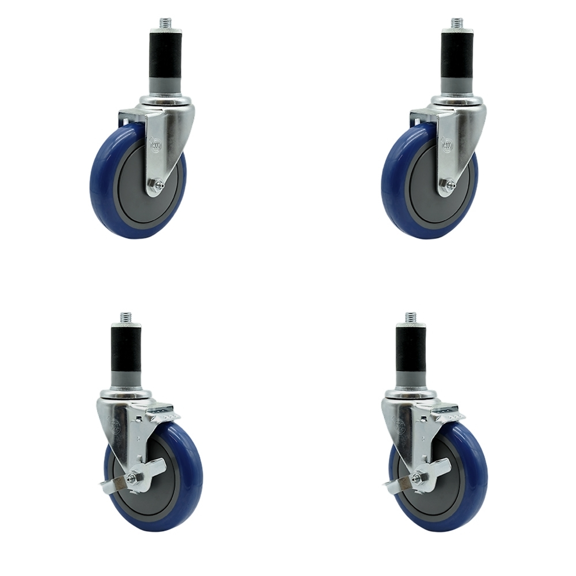 Service Caster, 5Inch x 1 1/4Inch Stem Casters, Wheel Diameter 5 in, Caster Type Swivel, Package (qty.) 4, Model SCC-SSEX20S514-PPUBBLU-2-TLB-2-MTG46