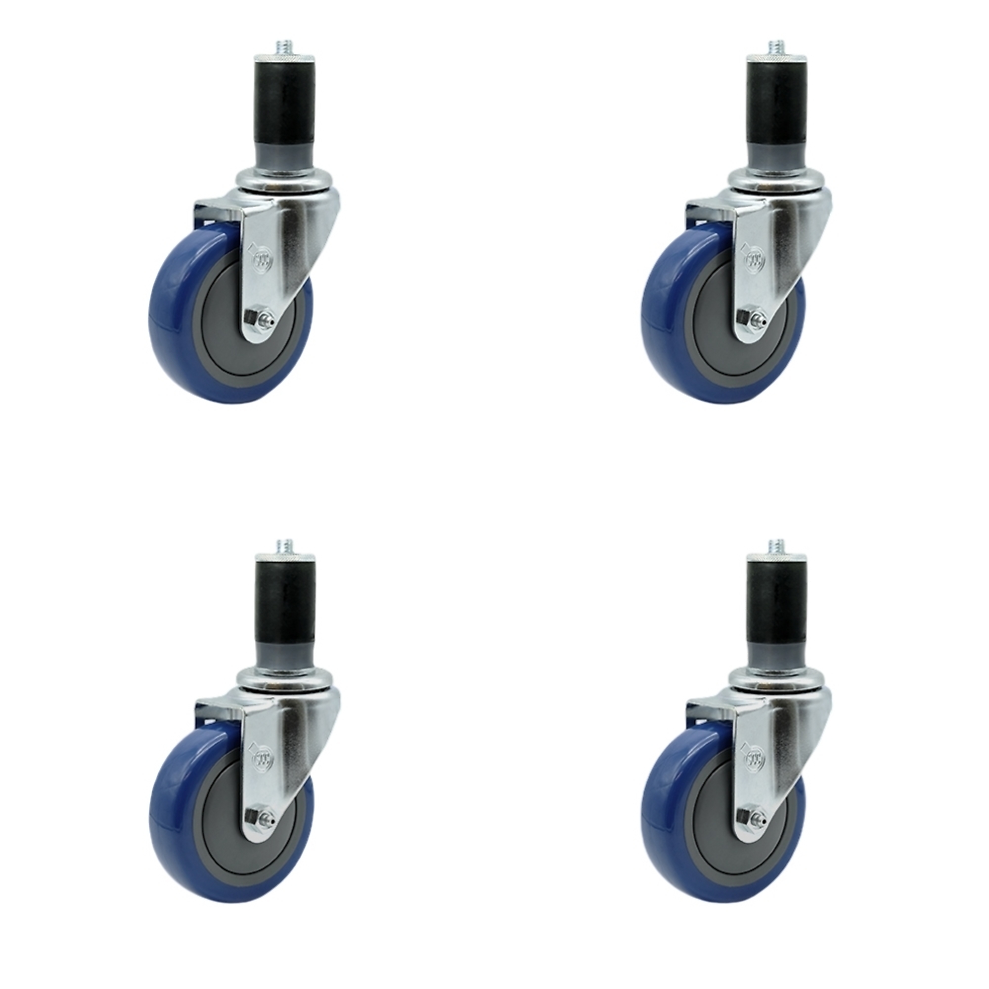 Service Caster, 4Inch x 1 1/4Inch Stem Casters, Wheel Diameter 4 in, Caster Type Rigid, Package (qty.) 4, Model SCC-SSEX20S414-PPUB-BLUE-MTG47-4