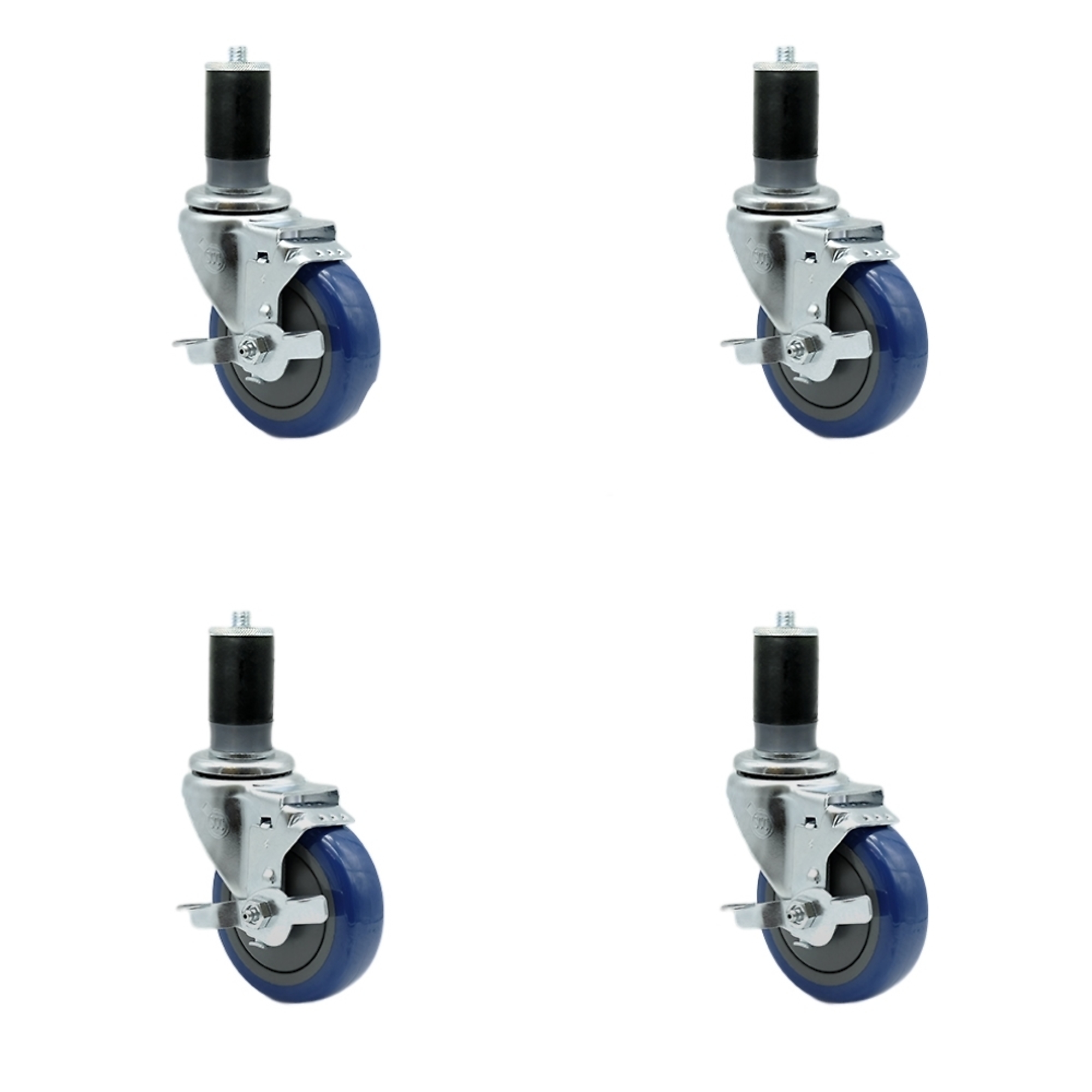 Service Caster, 4Inch x 1 1/4Inch Stem Casters, Wheel Diameter 4 in, Caster Type Rigid, Package (qty.) 4, Model SCC-SSEX20S414-PPUB-BLUE-TLB-MTG47-4