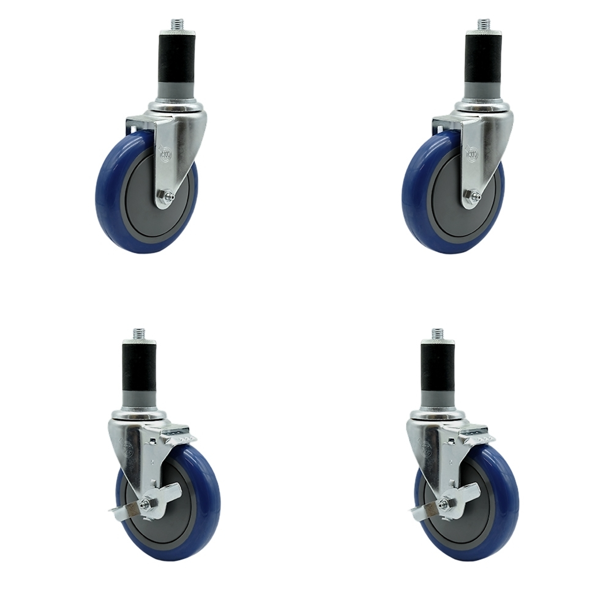 Service Caster, 5Inch x 1 1/4Inch Stem Casters, Wheel Diameter 5 in, Caster Type Swivel, Package (qty.) 4, Model SCC-SSEX20S514-PPUBBLU-2-TLB-2-MTG47