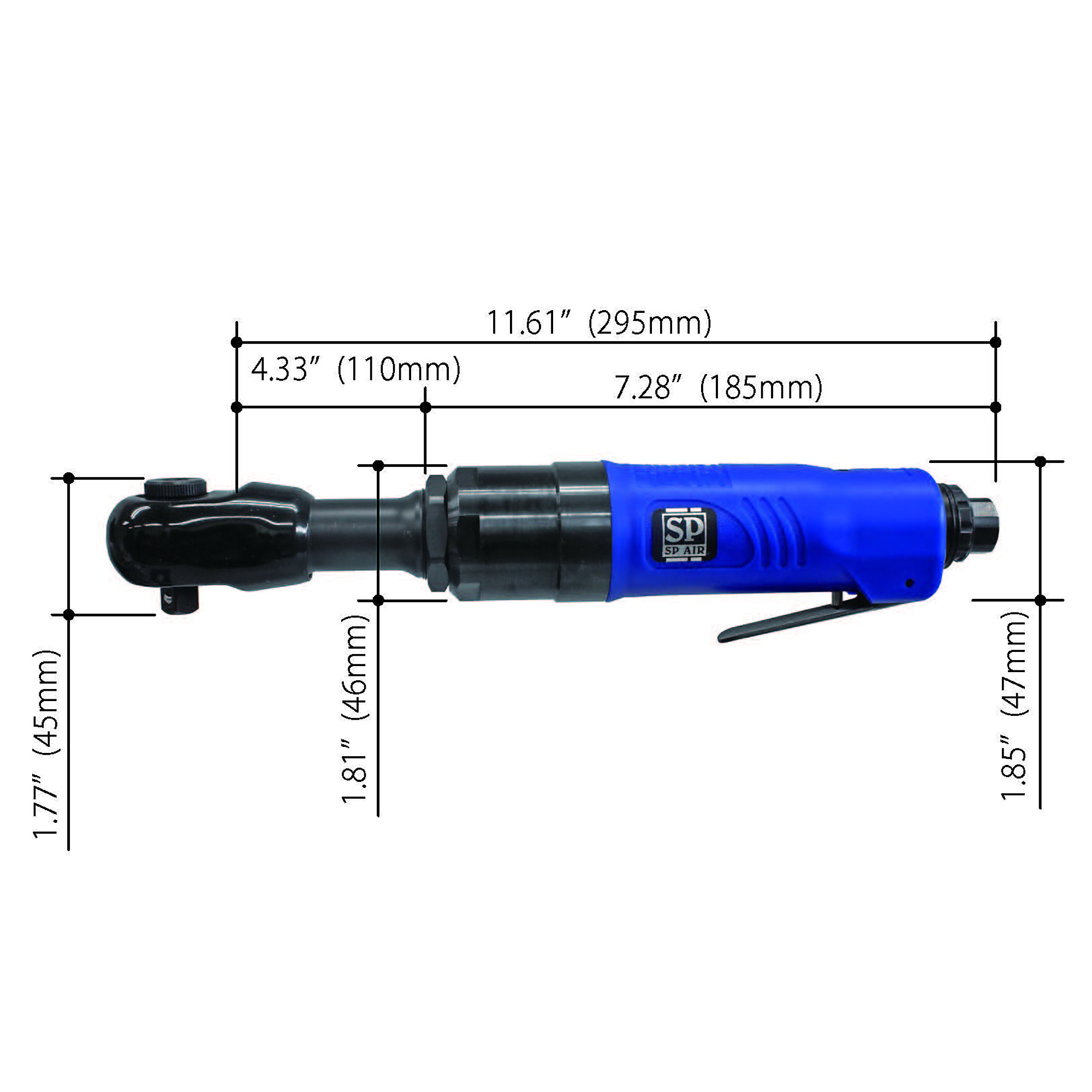 SP Air, 3/8Inch REACTION FREE HIGH SPEED IMPACT RATCHET, Drive Size 3/8 in, Max. Torque 100 ft-lbs., Model SP-7730