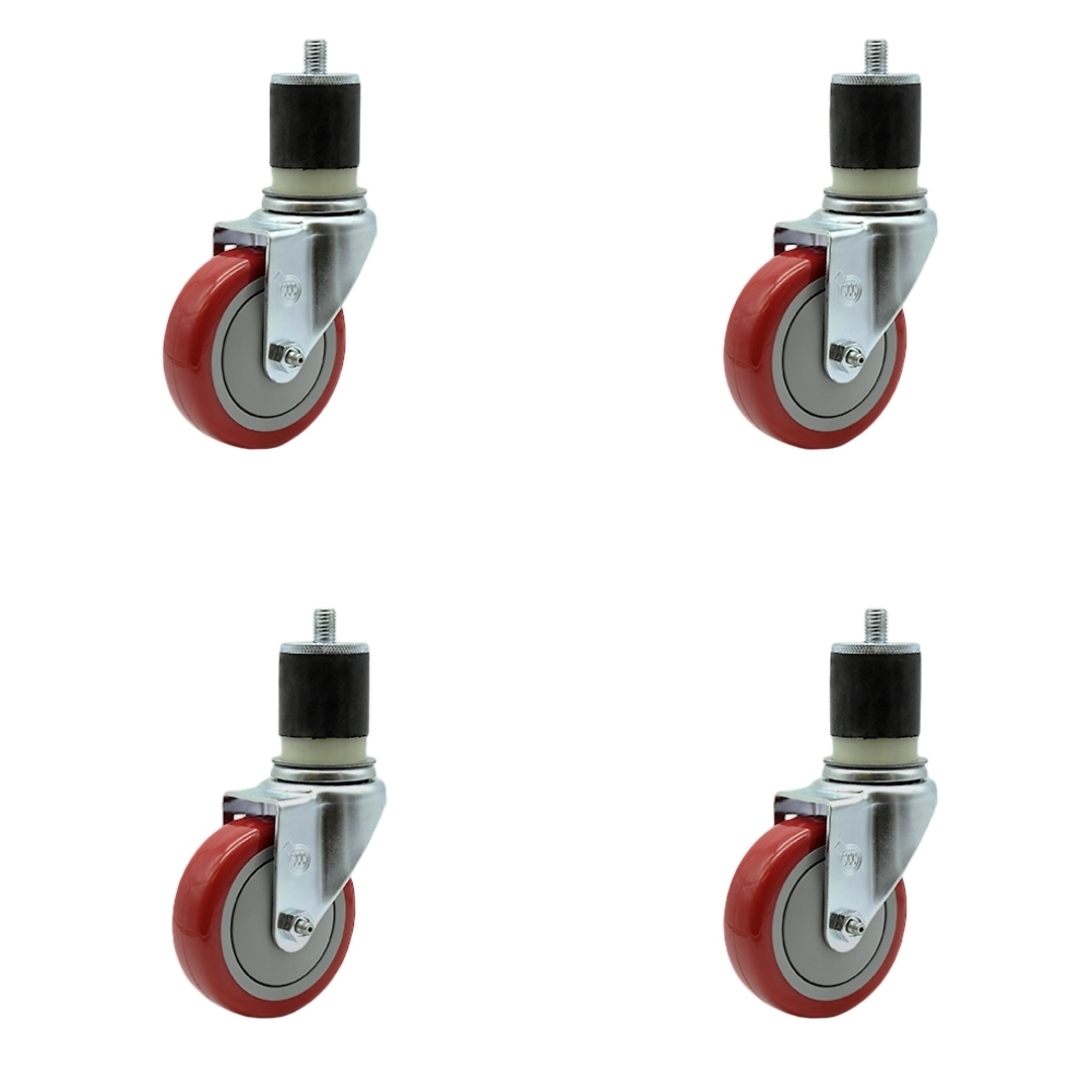 Service Caster, 4Inch x 1 1/4Inch Stem Casters, Wheel Diameter 4 in, Caster Type Rigid, Package (qty.) 4, Model SCC-SSEX20S414-PPUB-RED-MTG21-4