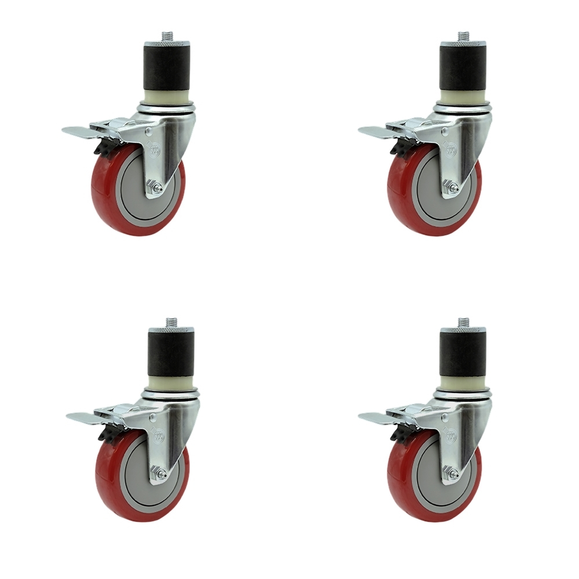 Service Caster, 4Inch x 1 1/4Inch Stem Casters, Wheel Diameter 4 in, Caster Type Rigid, Package (qty.) 4, Model SCC-SSTTLEX20S414-PPUB-RED-MTG21-4