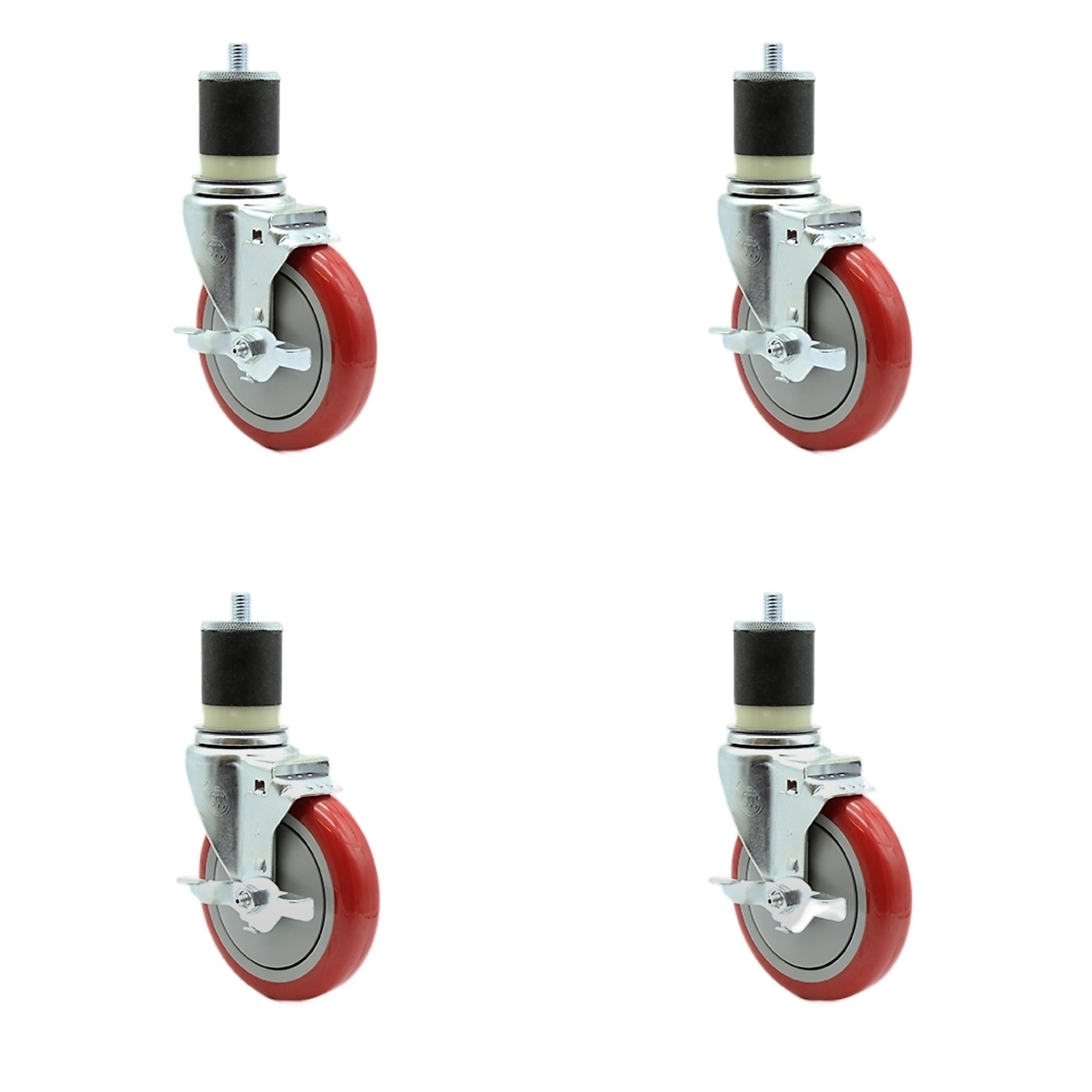 Service Caster, 5Inch x 1 1/4Inch Stem Casters, Wheel Diameter 5 in, Caster Type Rigid, Package (qty.) 4, Model SCC-SSEX20S514-PPUB-RED-TLB-MTG21-4