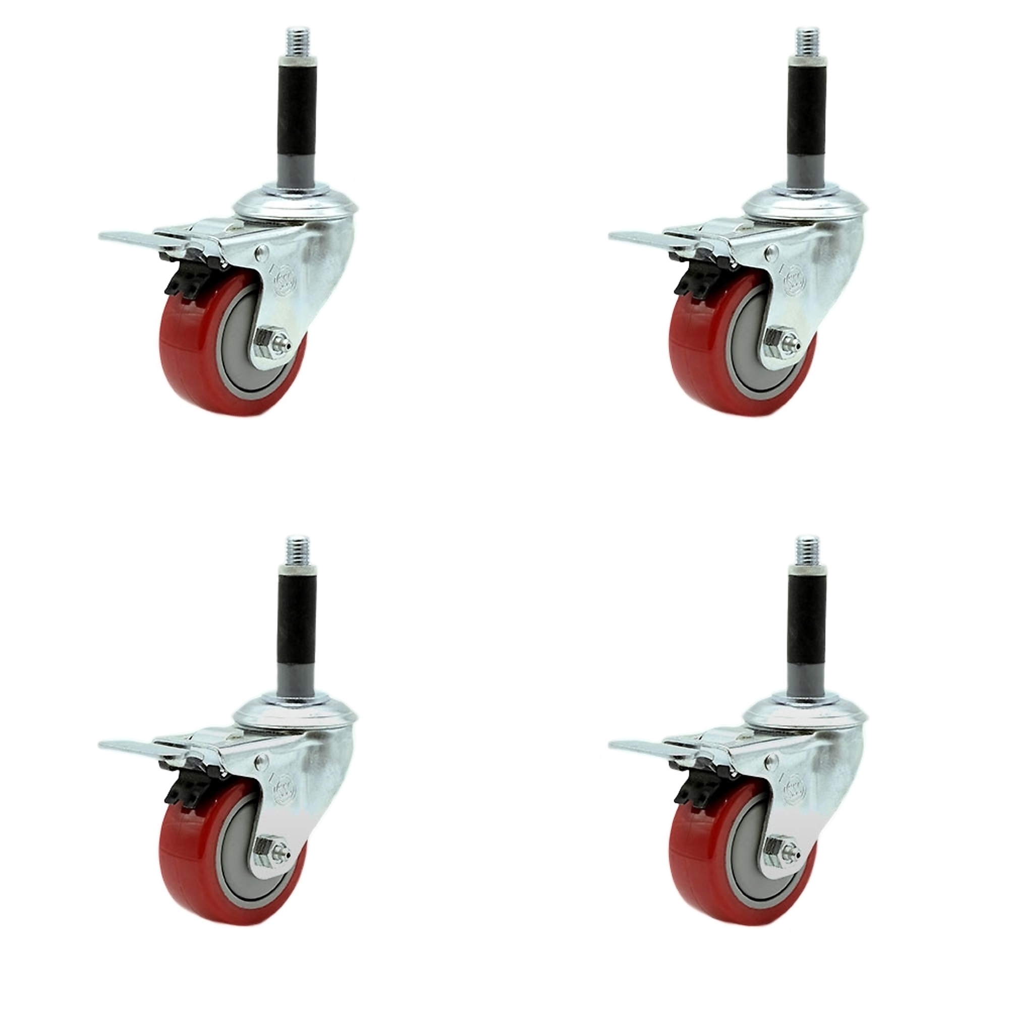 Service Caster, 3Inch x 1 1/4Inch Stem Casters, Wheel Diameter 3 in, Caster Type Rigid, Package (qty.) 4, Model SCC-SSTTLEX20S314-PPUB-RED-MTG40-4