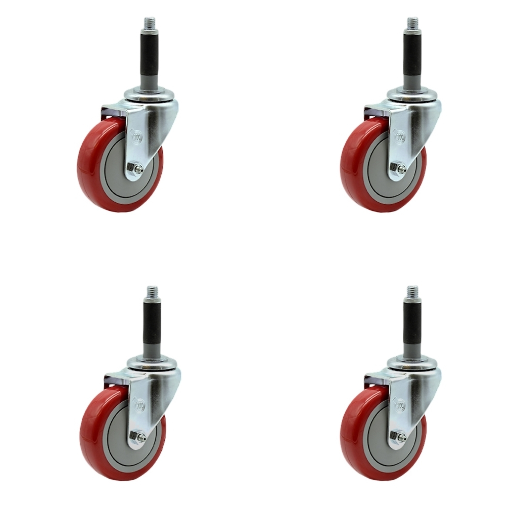 Service Caster, 4Inch x 1 1/4Inch Stem Casters, Wheel Diameter 4 in, Caster Type Rigid, Package (qty.) 4, Model SCC-SSEX20S414-PPUB-RED-MTG40-4