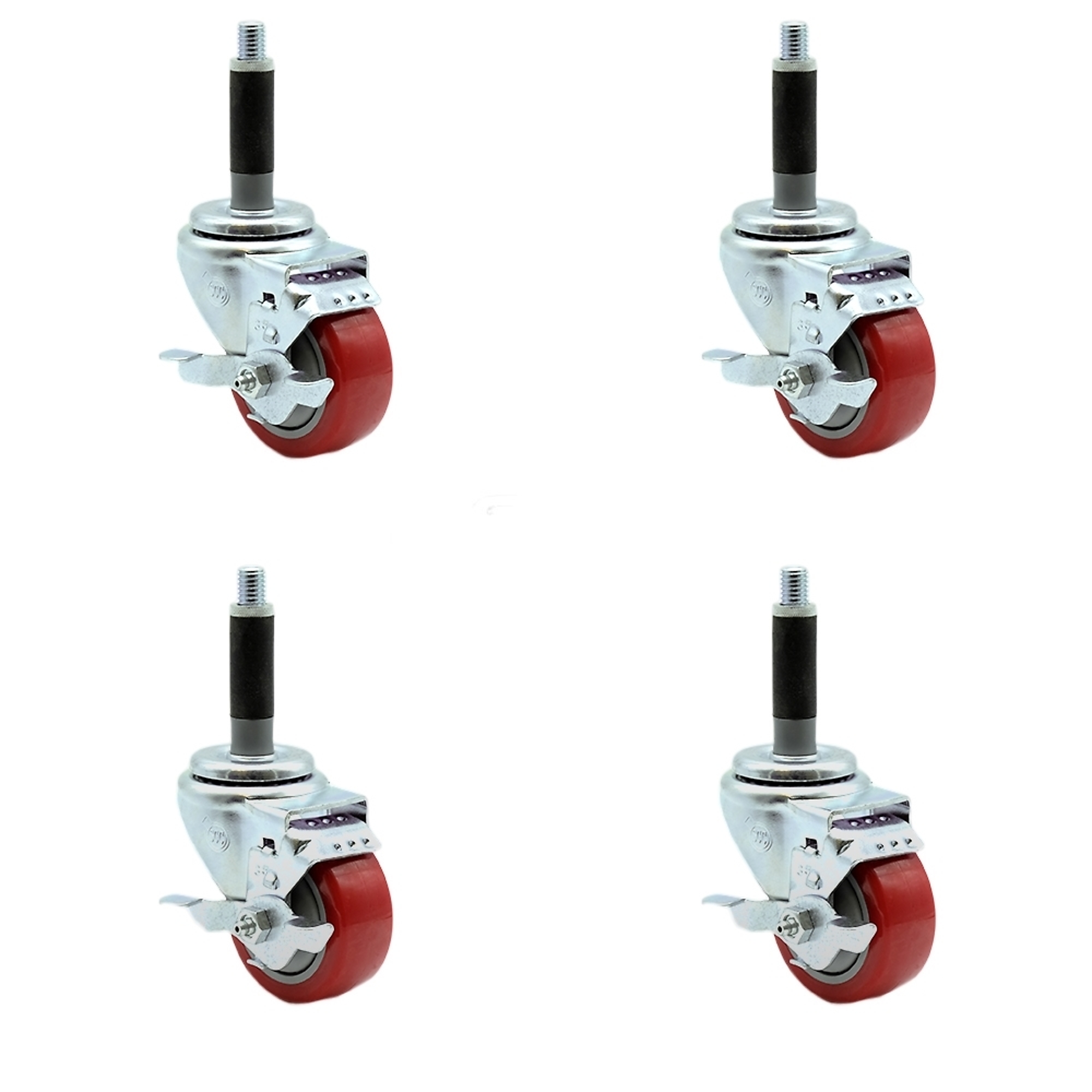 Service Caster, 3 1/2Inch x 1 1/4Inch Stem Casters, Wheel Diameter 3.5 in, Caster Type Rigid, Package (qty.) 4, Model SCC-SSEX20S3514-PPUB-RED-TLB-