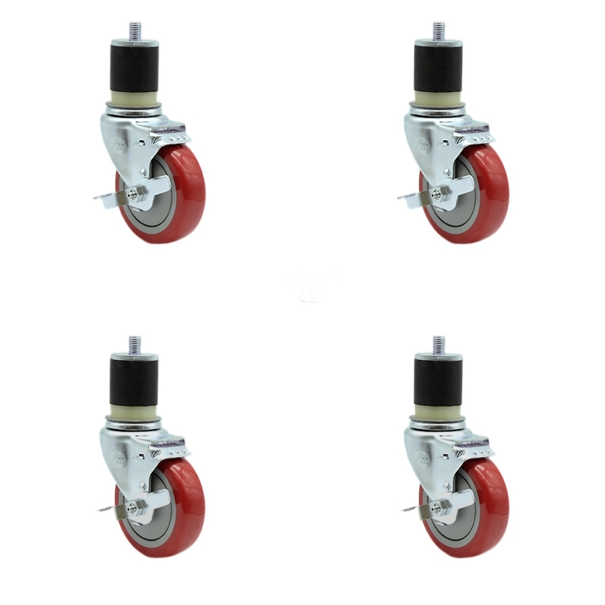 Service Caster, 4Inch x 1 1/4Inch Stem Casters, Wheel Diameter 4 in, Caster Type Rigid, Package (qty.) 4, Model SCC-SSEX20S414-PPUB-RED-TLB-MTG21-4