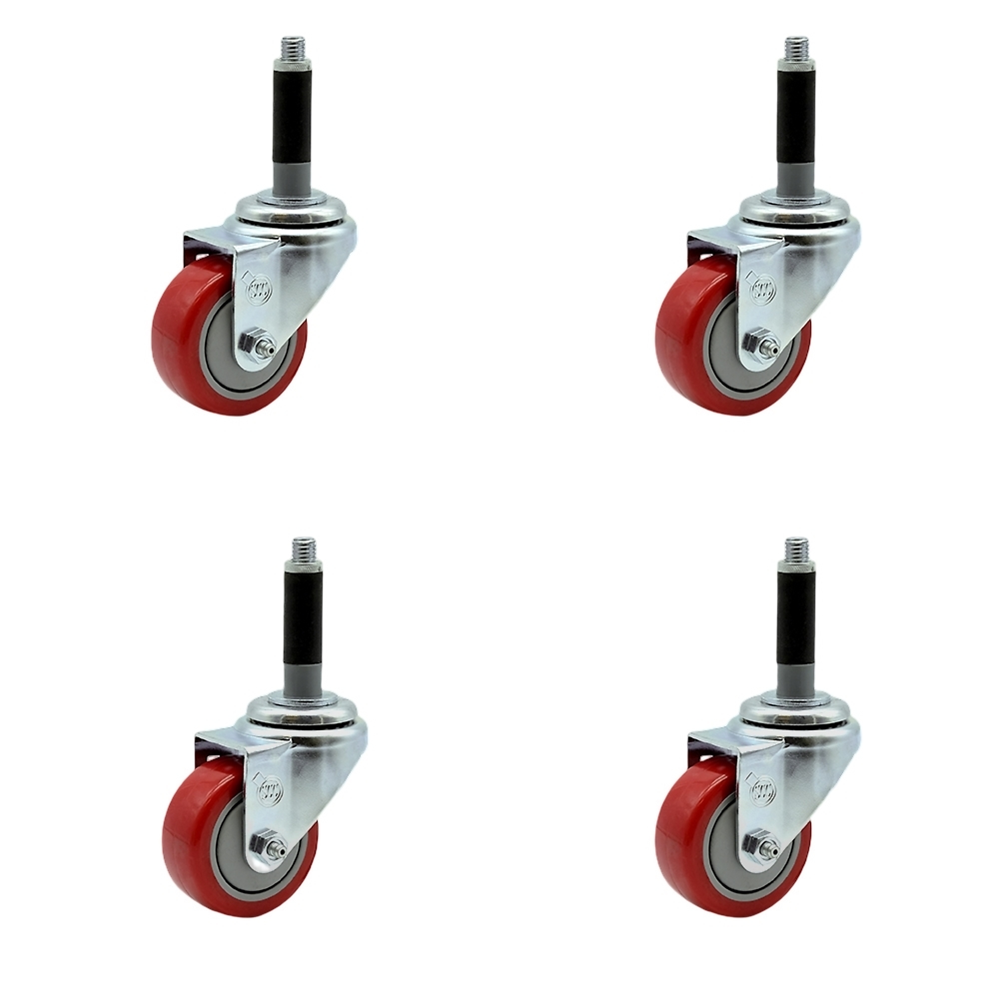 Service Caster, 3 1/2Inch x 1 1/4Inch Stem Casters, Wheel Diameter 3.5 in, Caster Type Rigid, Package (qty.) 4, Model SCC-SSEX20S3514-PPUB-RED-MTG40-4