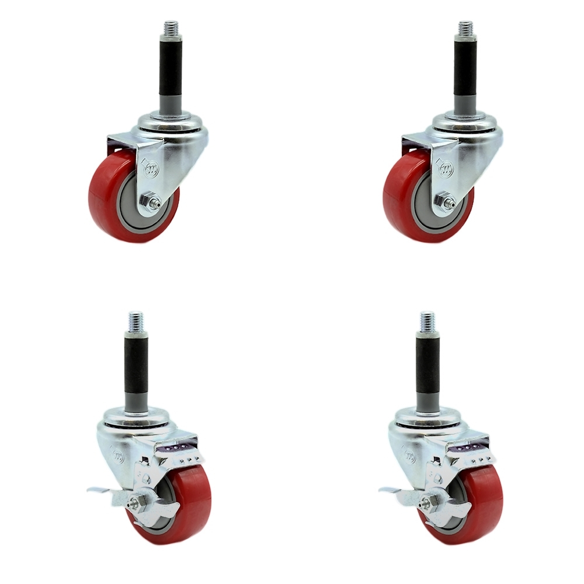 Service Caster, 3Inch x 1 1/4Inch Stem Casters, Wheel Diameter 3 in, Caster Type Swivel, Package (qty.) 4, Model SCC-SSEX20S314-PPUBRED-2-TLB-2-MTG40