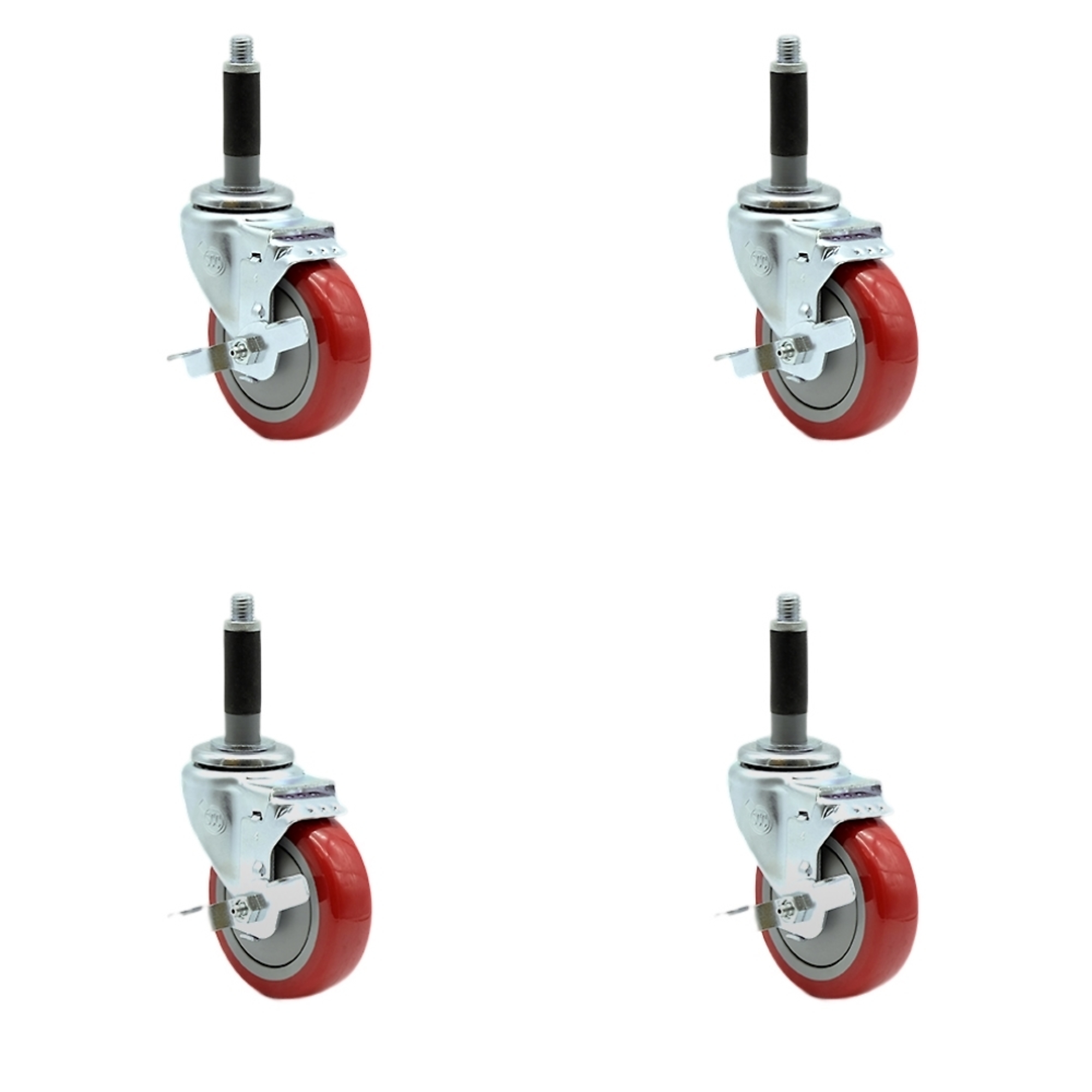 Service Caster, 4Inch x 1 1/4Inch Stem Casters, Wheel Diameter 4 in, Caster Type Rigid, Package (qty.) 4, Model SCC-SSEX20S414-PPUB-RED-TLB-MTG40-4