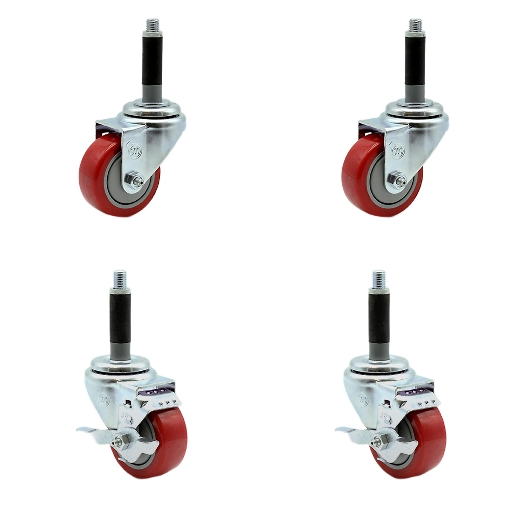 Service Caster, 3 1/2Inch x 1 1/4Inch Stem Casters, Wheel Diameter 3.5 in, Caster Type Swivel, Package (qty.) 4, Model SCC-SSEX20S3514-PPUBRED2-TLB-2-