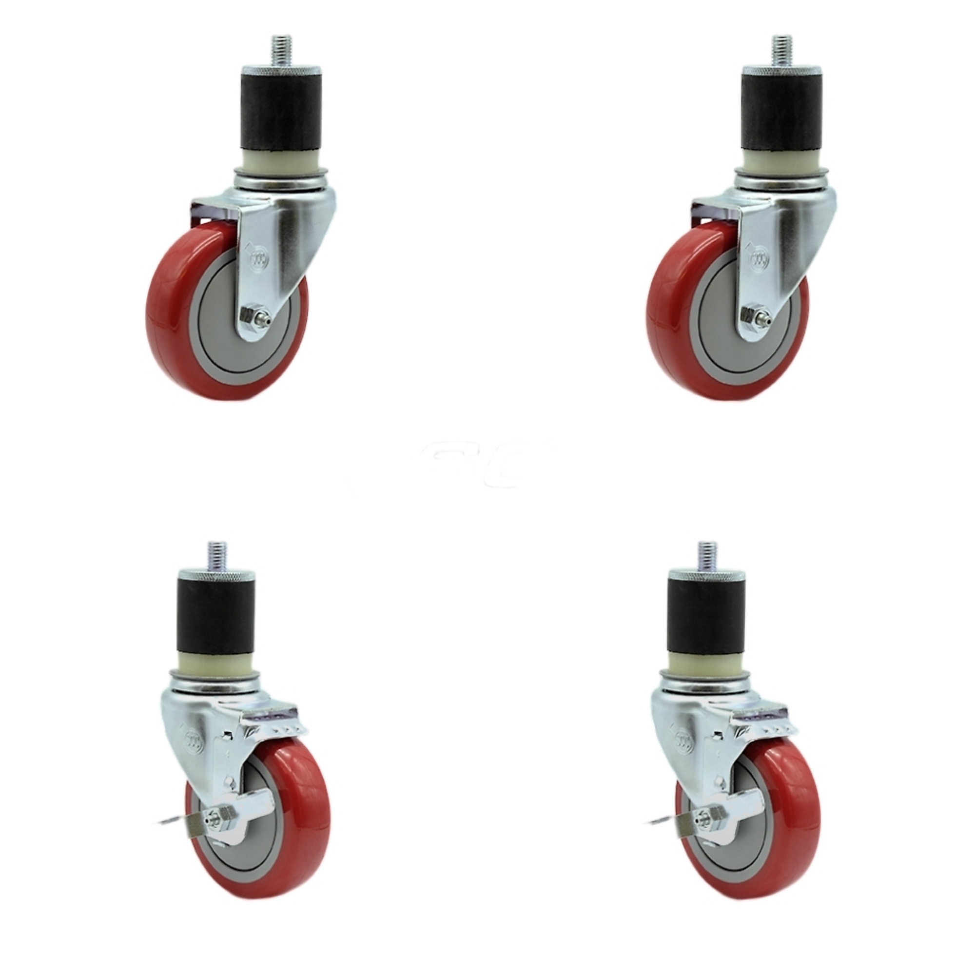 Service Caster, 4Inch x 1 1/4Inch Stem Casters, Wheel Diameter 4 in, Caster Type Swivel, Package (qty.) 4, Model SCC-SSEX20S414-PPUBRED-2-TLB-2-MTG21