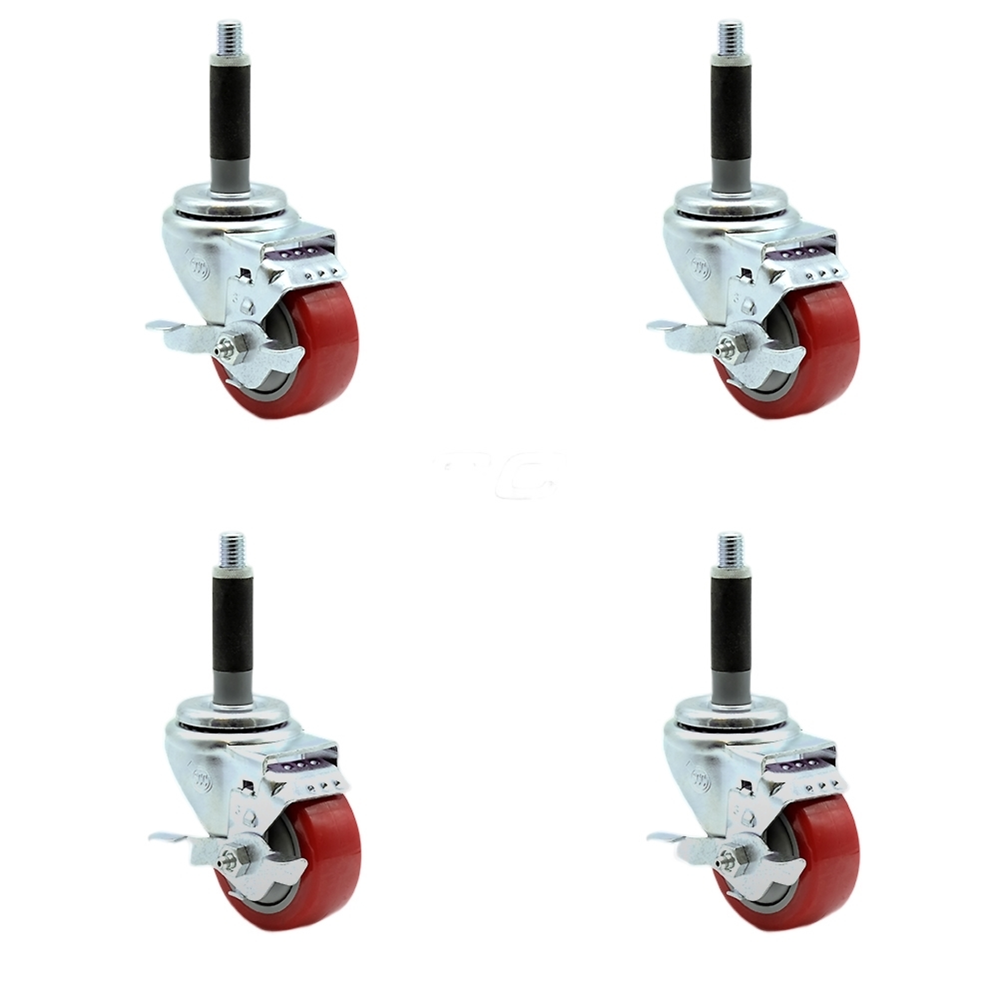 Service Caster, 3Inch x 1 1/4Inch Stem Casters, Wheel Diameter 3 in, Caster Type Rigid, Package (qty.) 4, Model SCC-SSEX20S314-PPUB-RED-TLB-MTG40-4