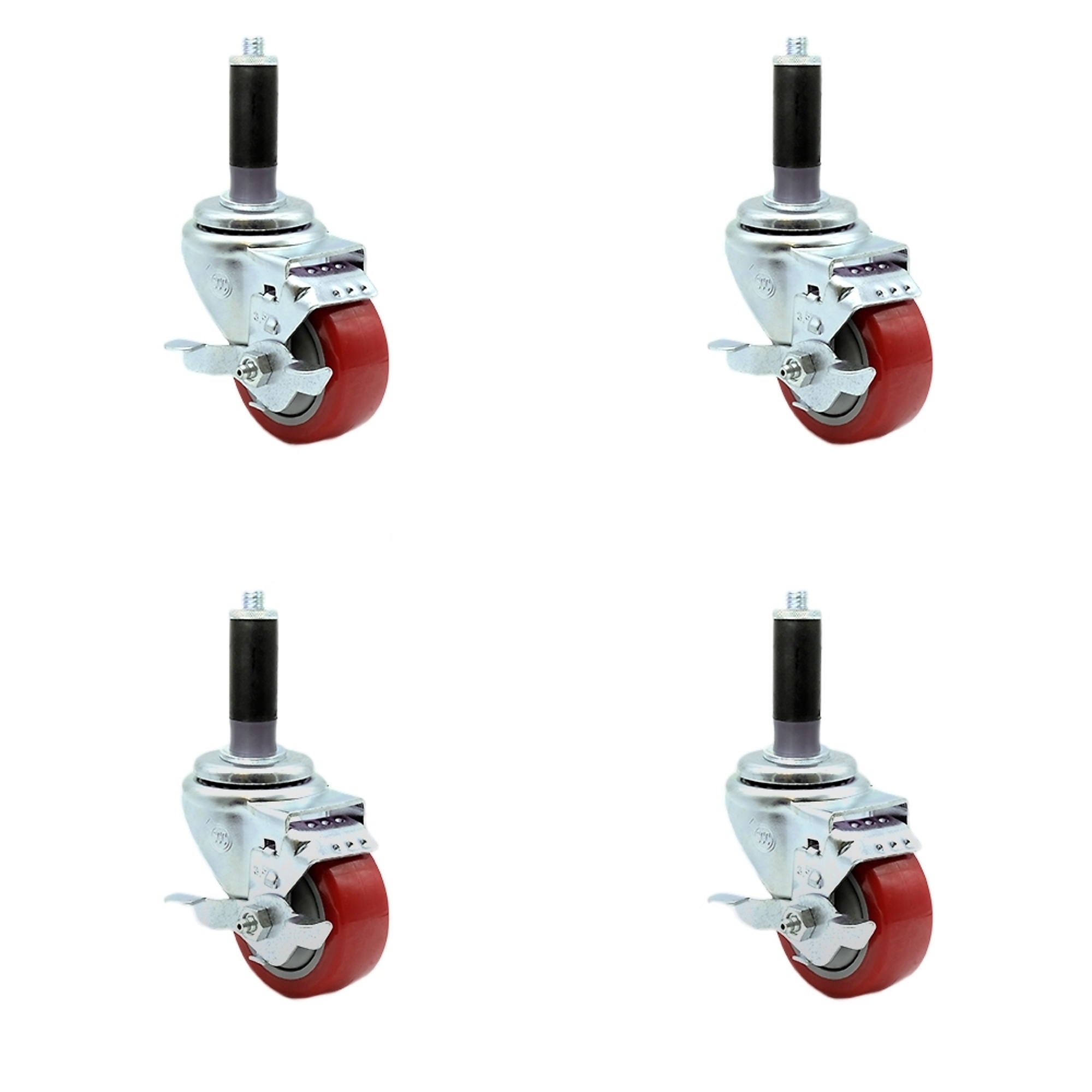 Service Caster, 3 1/2Inch x 1 1/4Inch Stem Casters, Wheel Diameter 3.5 in, Caster Type Rigid, Package (qty.) 4, Model SCC-SSEX20S3514-PPUB-RED-TLB-