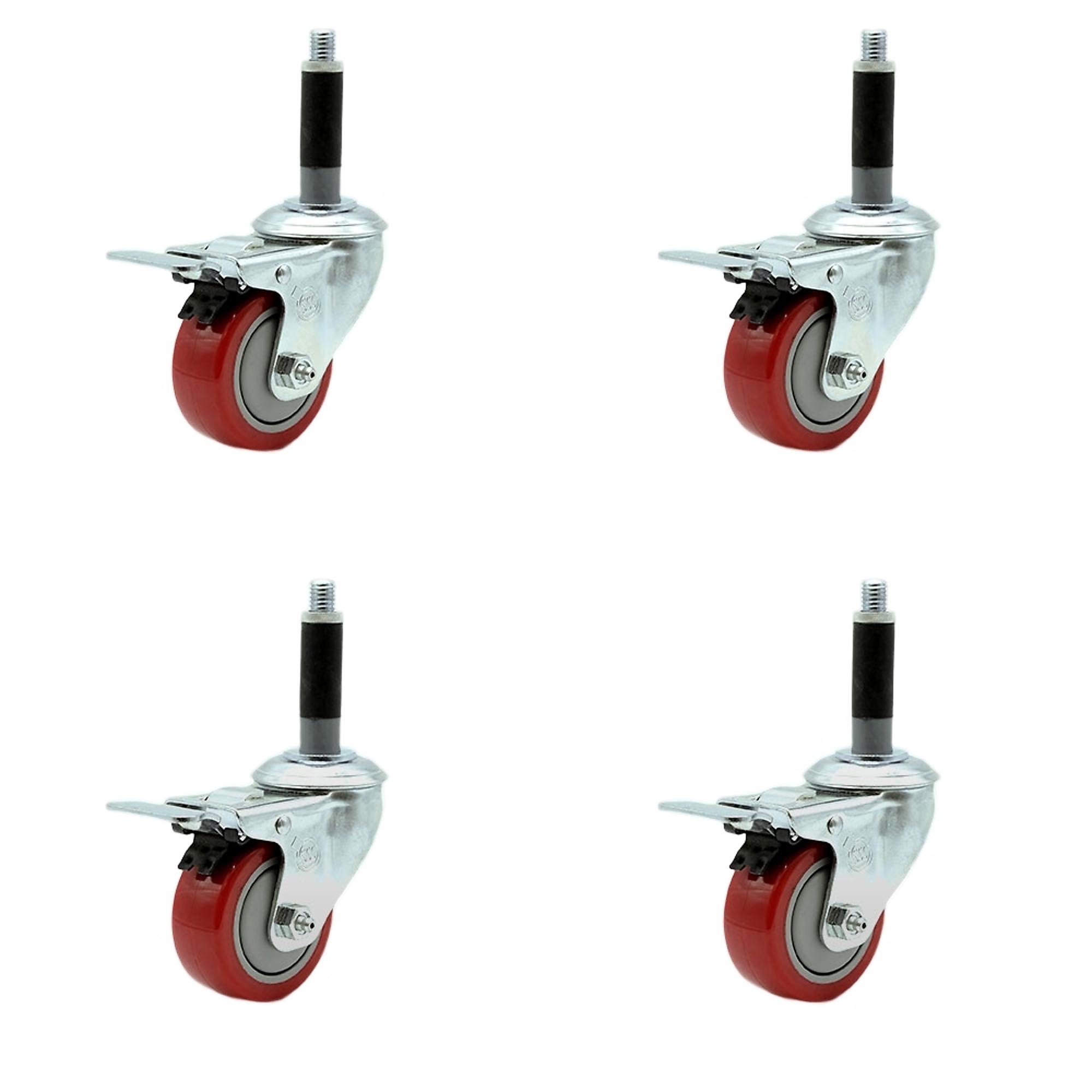 Service Caster, 3 1/2Inch x 1 1/4Inch Stem Casters, Wheel Diameter 3.5 in, Caster Type Rigid, Package (qty.) 4, Model SCC-SSTTLEX20S3514-PPUB-RED-